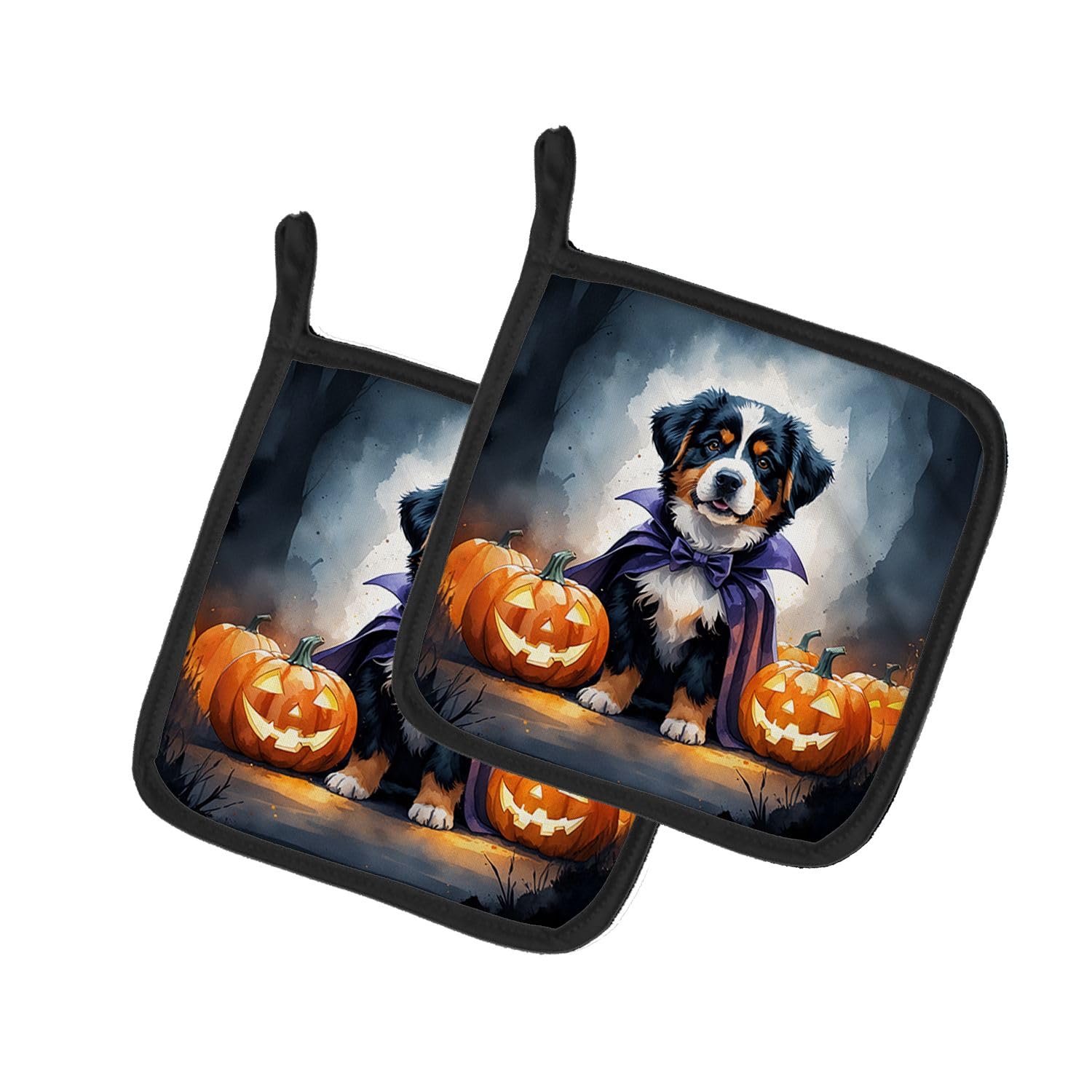 Carolines Treasures Bernese Mountain Dog Puppy Halloween Pair of Pot Holders Kitchen Heat Resistant Pot Holders Sets Oven Hot Pads for Cooking Baking BBQ, 7 1/2 x 7 1/2