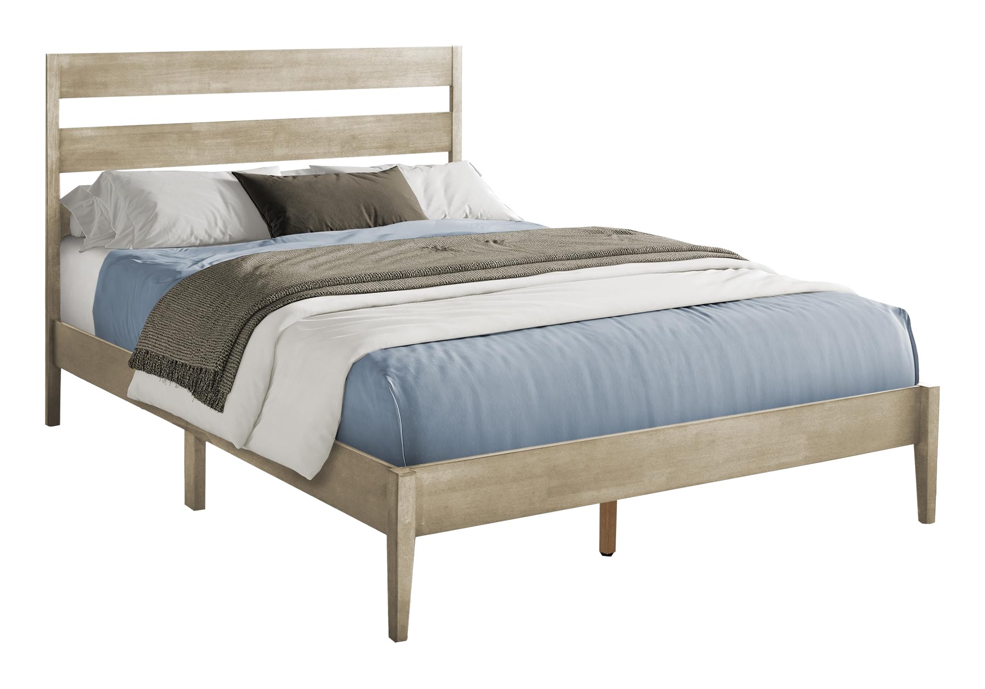 Bed, Queen Size Grey Solid Wood Legs, Contemporary