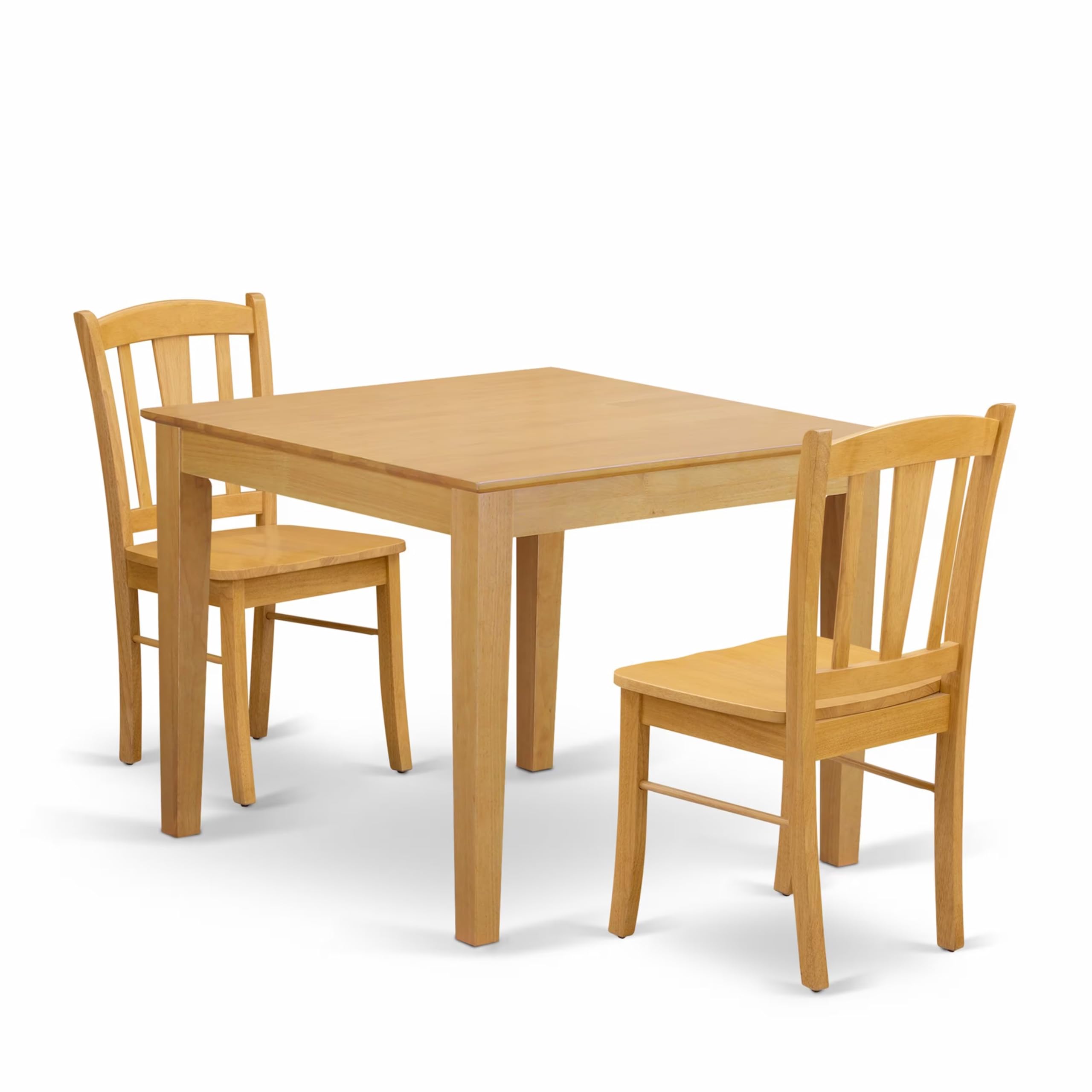 OXDL3-OAK-W - 3-Piece Kitchen Dining Set- 2 Kitchen Chairs and Modern dining room table - Wooden Seat and Slatted Chair Back - Oak Finish