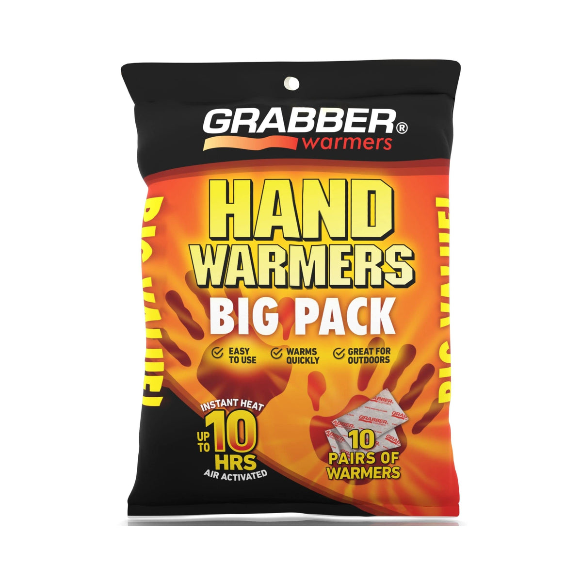 Grabber Hand Warmers - Long Lasting Safe Natural Odorless Air Activated Warmers - Up To 7 Hours Of Heat - 10 Pairs,One Color,Hwp