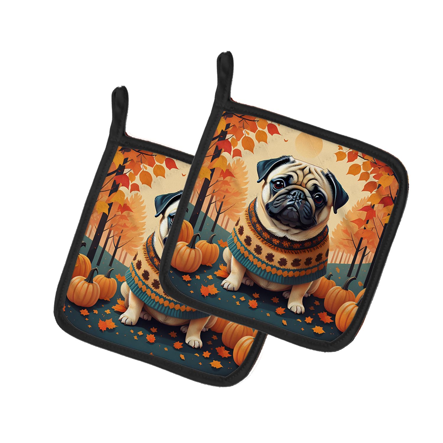 Fawn Pug Fall Pair of Pot Holders