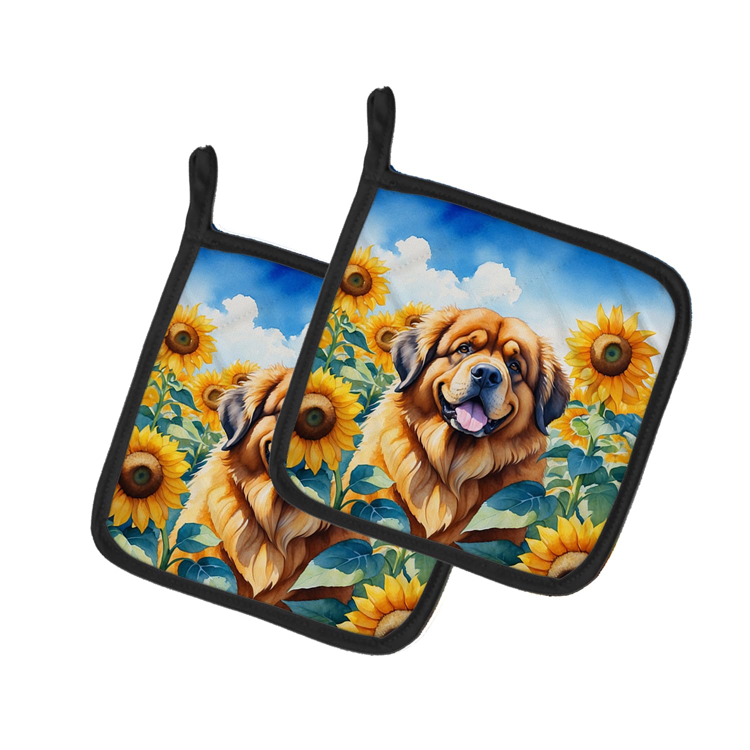 Tibetan Mastiff in Sunflowers Pair of Pot Holders