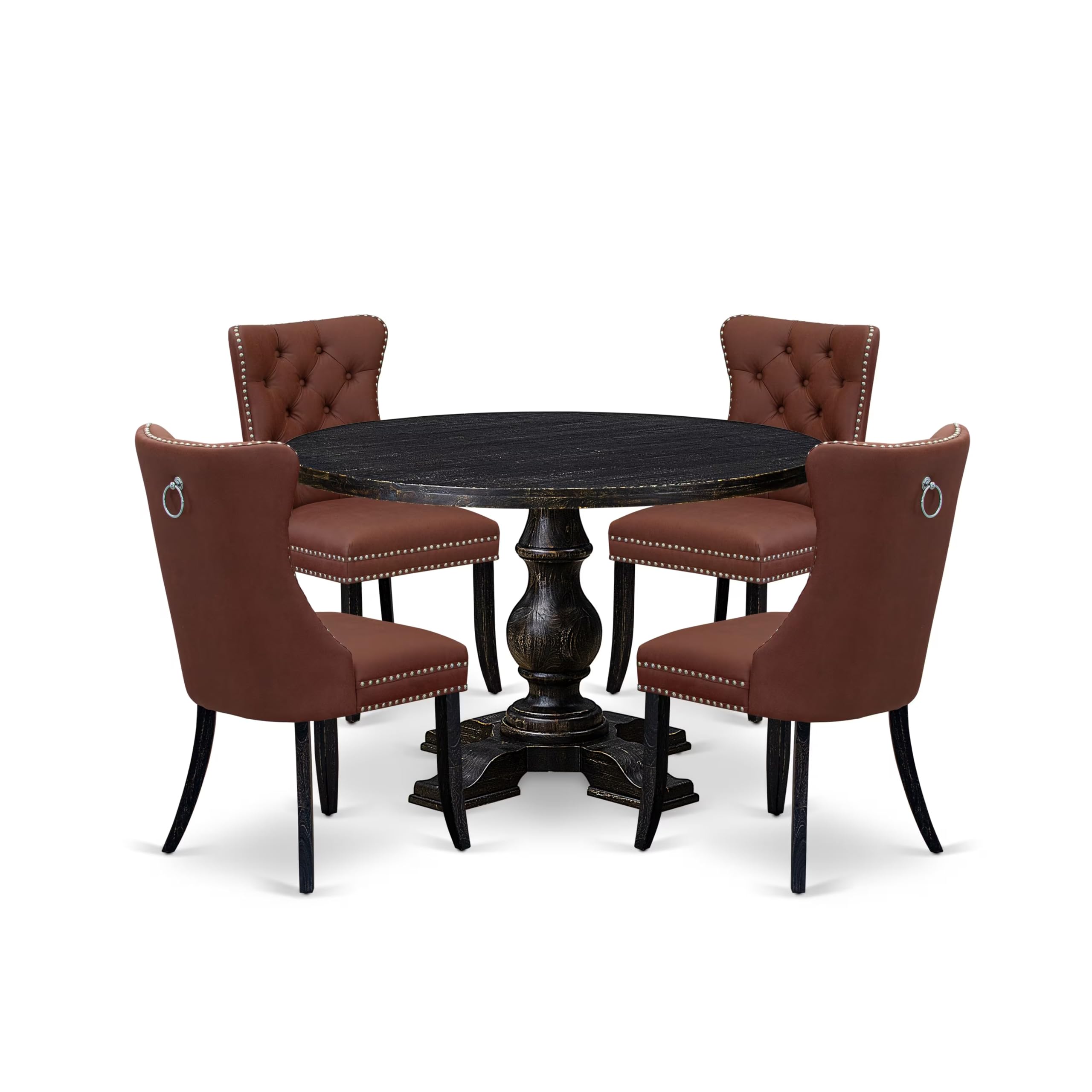 5 Piece Dining Table Set Consists Of 48 Round Table In Burgandy Color