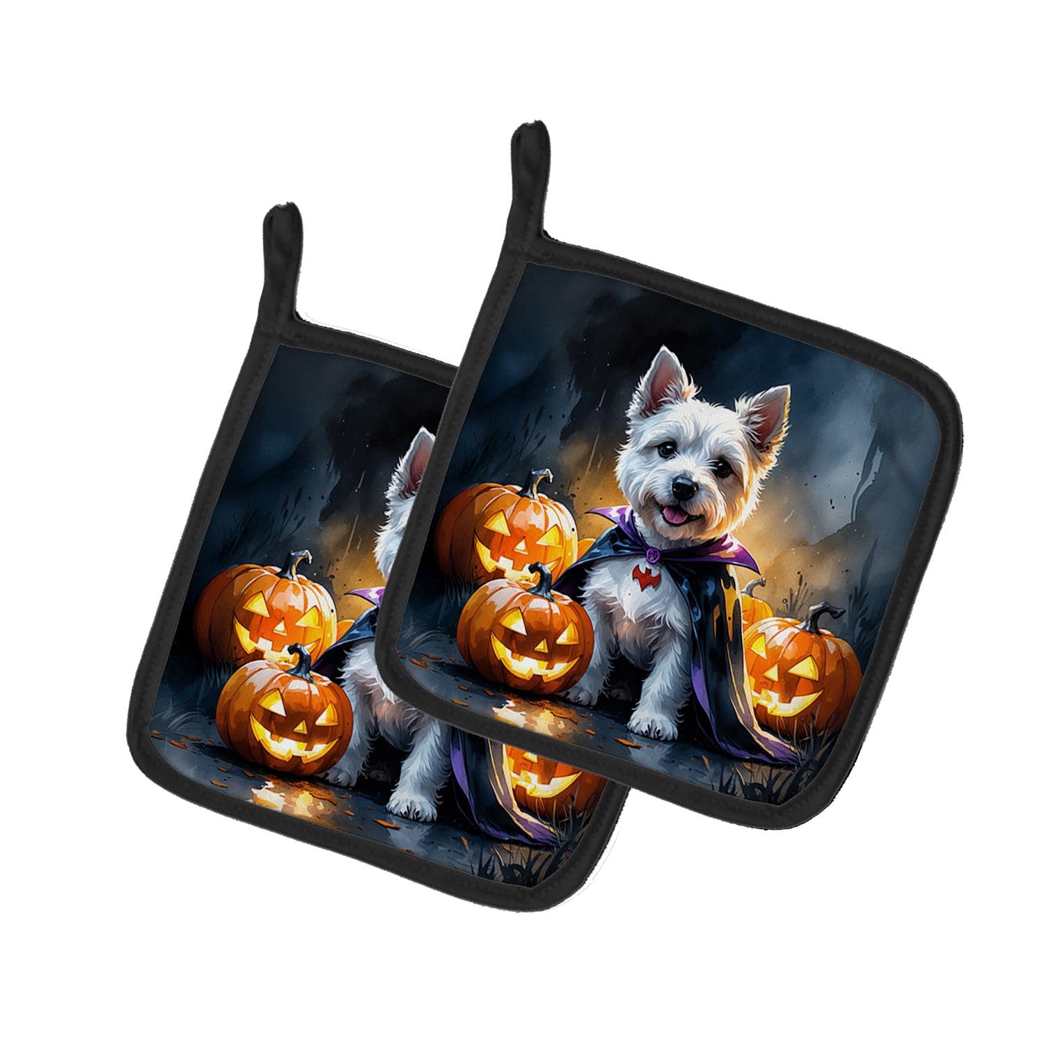 Carolines Treasures Westie Spaniel Puppy Halloween Pair of Pot Holders Kitchen Heat Resistant Pot Holders Sets Oven Hot Pads for Cooking Baking BBQ, 7 1/2 x 7 1/2