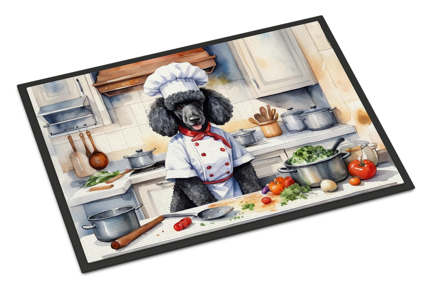 Carolines Treasures DAC6302MAT Black Poodle The Chef Doormat Front Door Mat Indoor Outdoor Rugs for Entryway, Non Slip Washable Low Pile, 18H X 27W