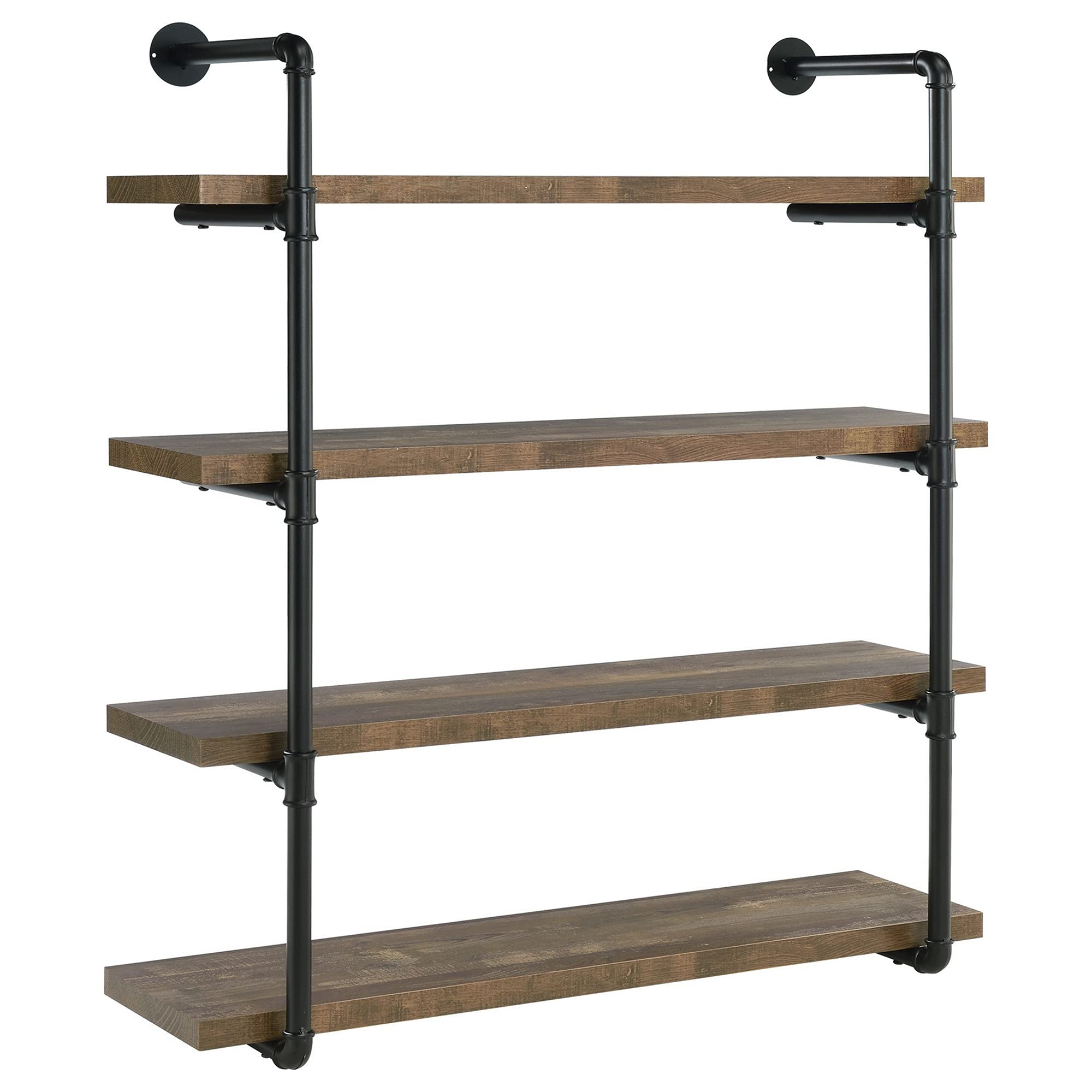 Wall Shelf with 4 Tier Shelves and Pipe Design Frame, Brown