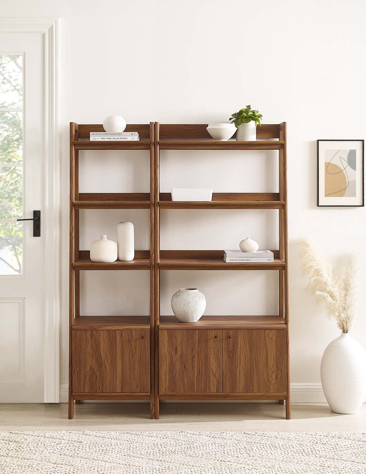 Modway Bookshelf Display Cases In Walnut - Set Of 2