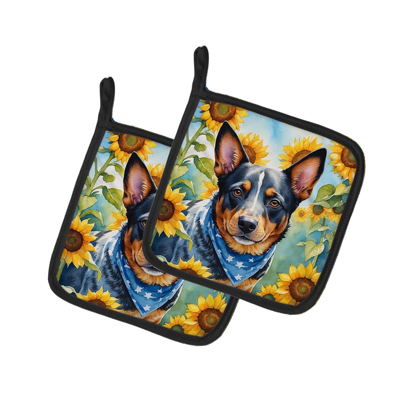 Australian Cattle Dog in Sunflowers Pair of Pot Holders