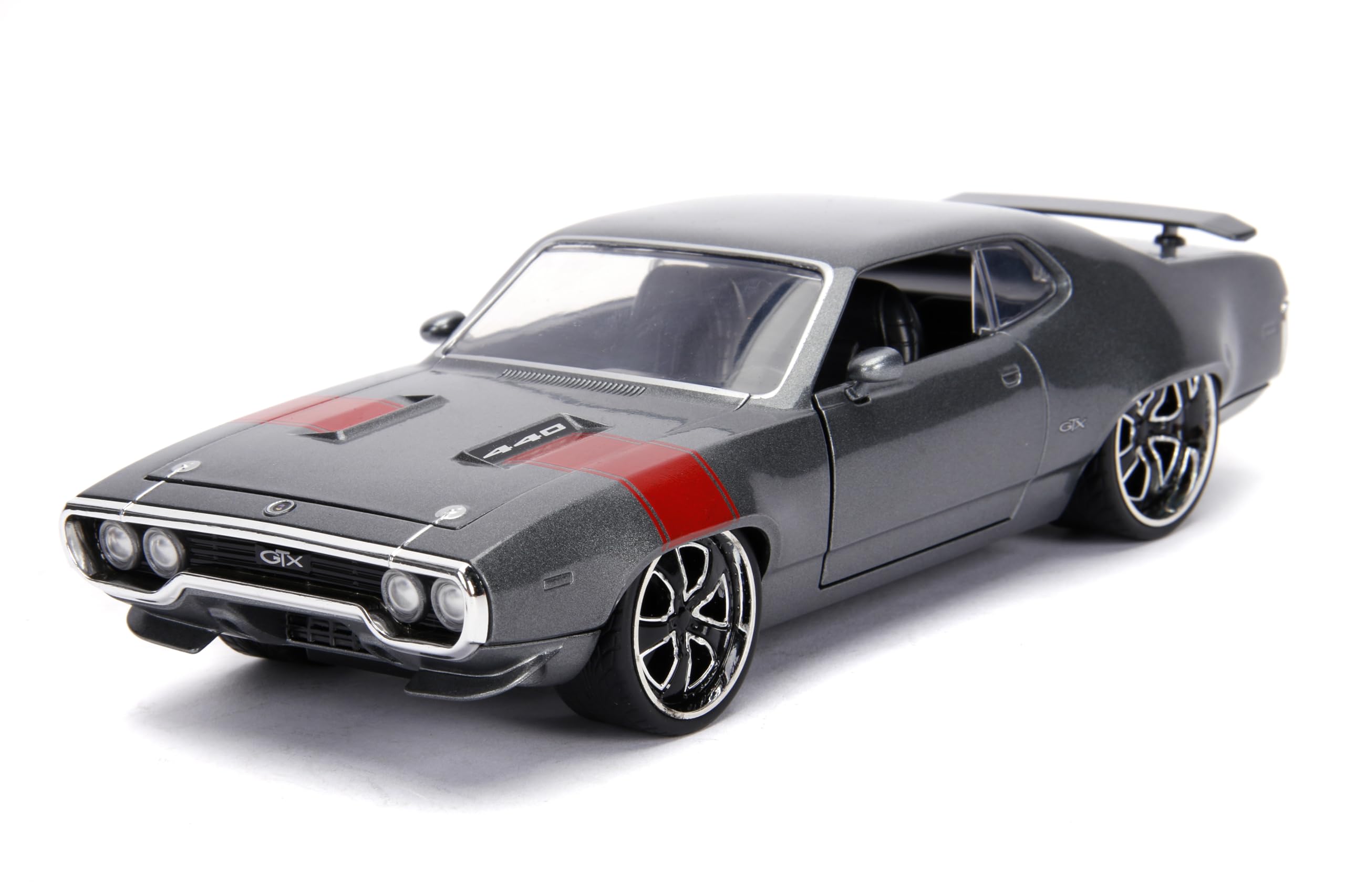 1972 Plymouth GTX 440 Metallic Gray with Red Stripe Bigtime Muscle 1/24 Diecast Model Car by Jada