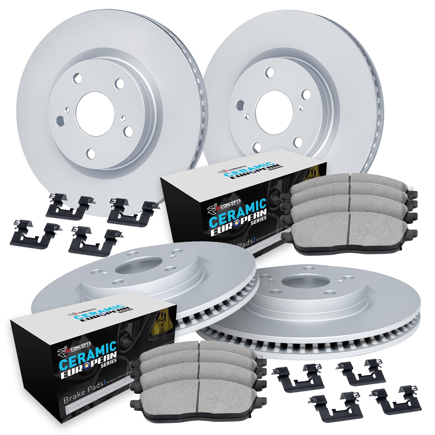 R1 Concepts Carbon Coated Disc Brake Rotor Set with Euro Ceramic Pads and Hardware WDTH2-10101