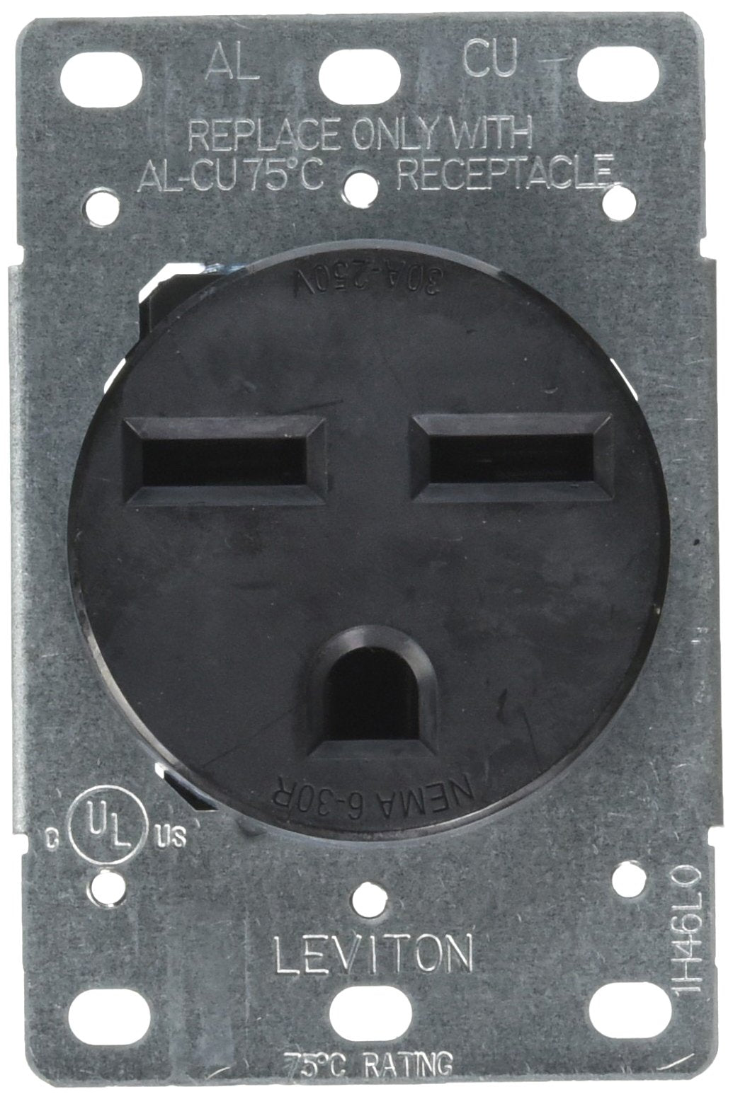 Leviton 5372-S00 30 Amp, 250 Volt, Nema 6-30R, 2P, 3W, Flush Mtg Receptacle, Straight Blade, Industrial Grade, Grounding, Side W