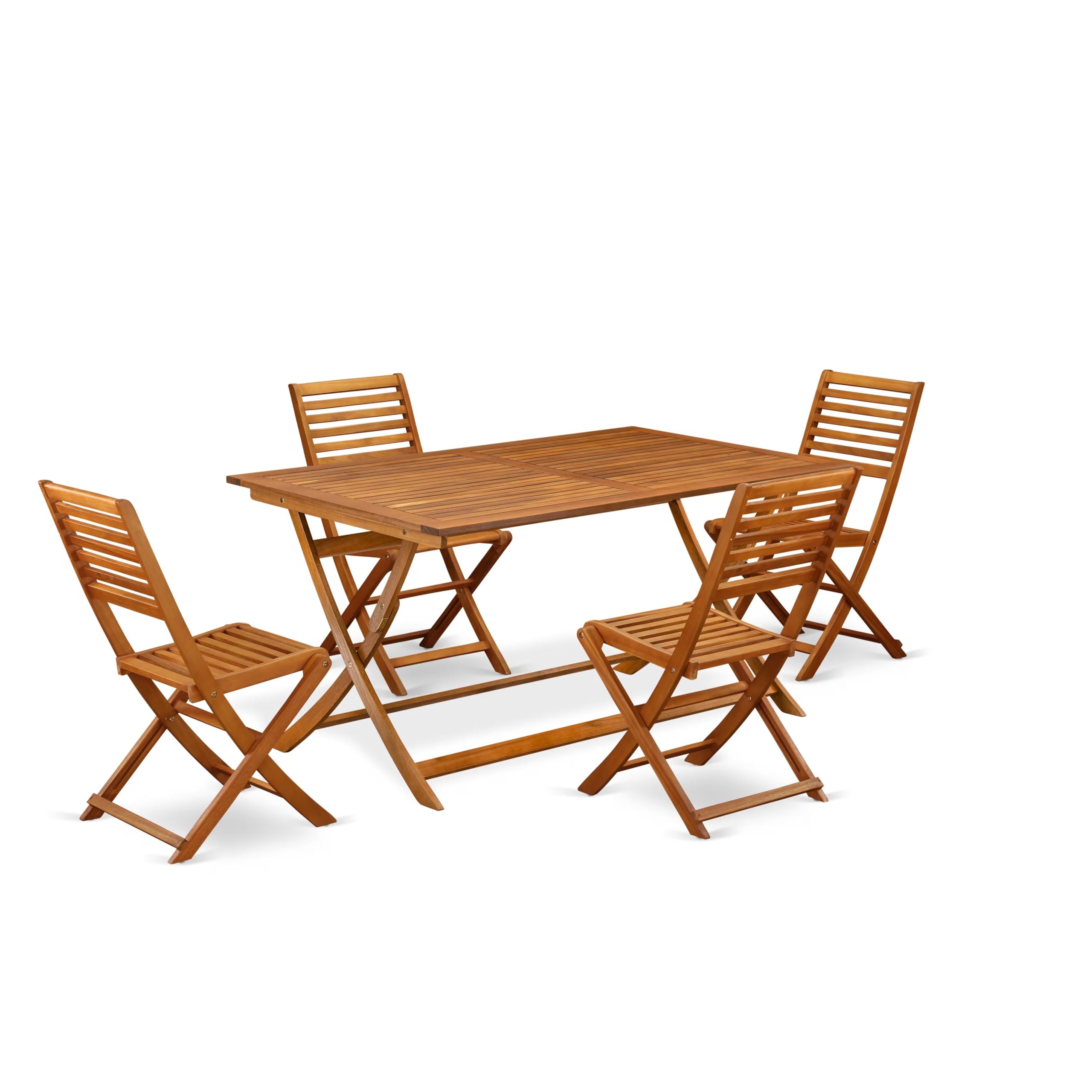 East West Furniture 5 Piece Superior Patio Dining Table Set- Ideal for The Beach, Campy, Picnics - Beautiful Bistro Table with 4 Arms Less Outdoor Folding Chairs - Natural Oil Finish