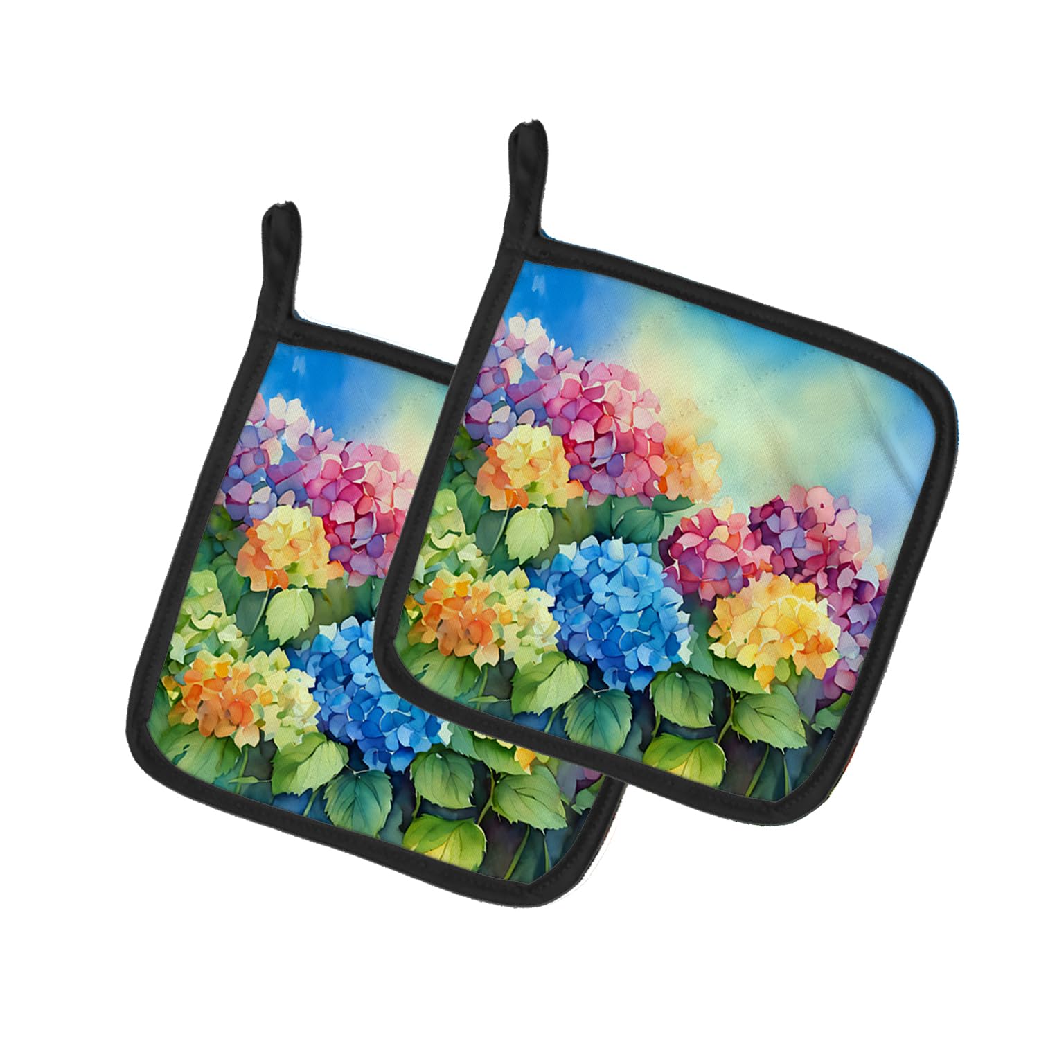 Hydrangeas in Watercolor Pair of Pot Holders