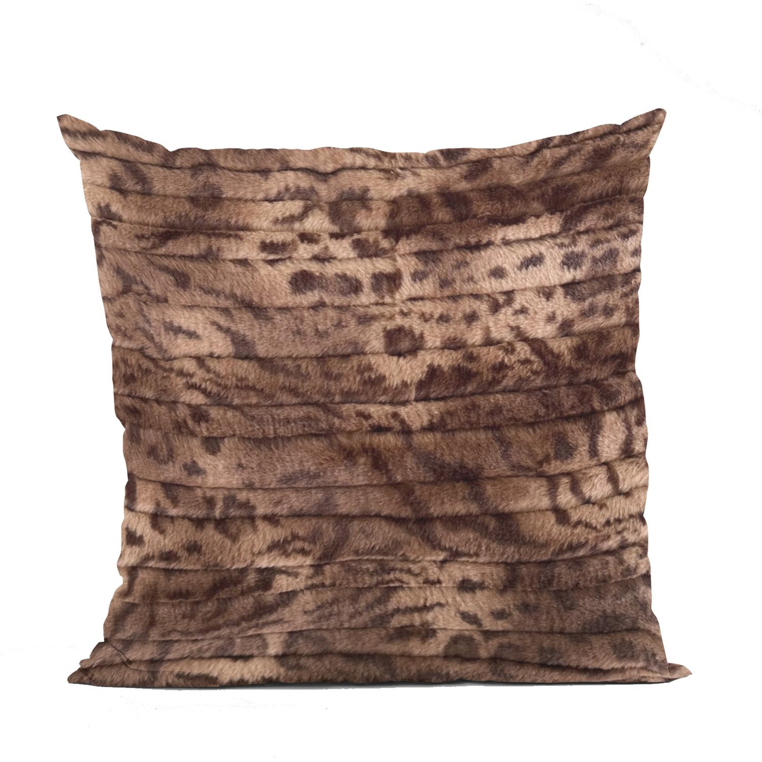 Plutus Brown Luxe Lash Animal Faux Fur Luxury Throw Pillow - Double sided  22 x 22”