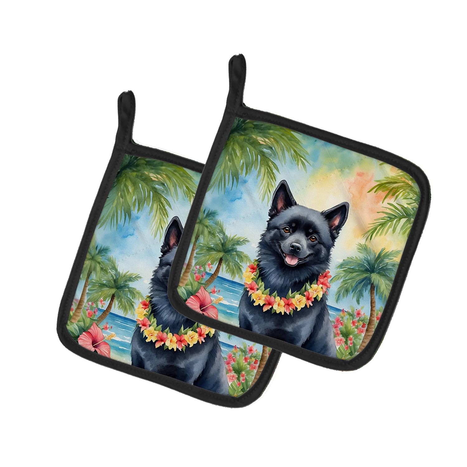 Schipperke Luau Pair of Pot Holders