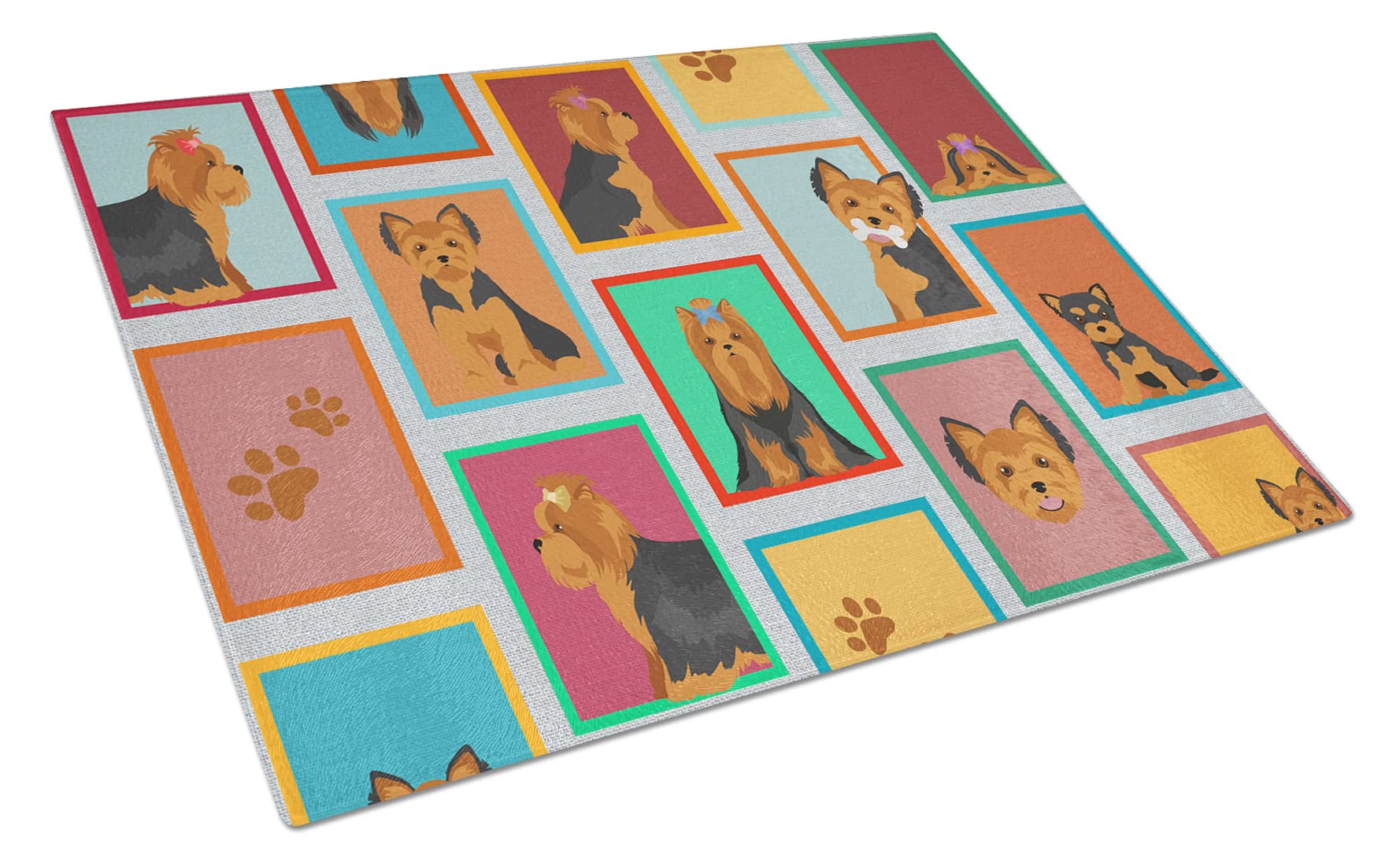 Carolines Treasures MLM1110LCB Lots of Black and Tan Yorkie Glass Cutting Board Large Decorative Tempered Glass Kitchen Cutting and Serving Board Large Size Chopping Board