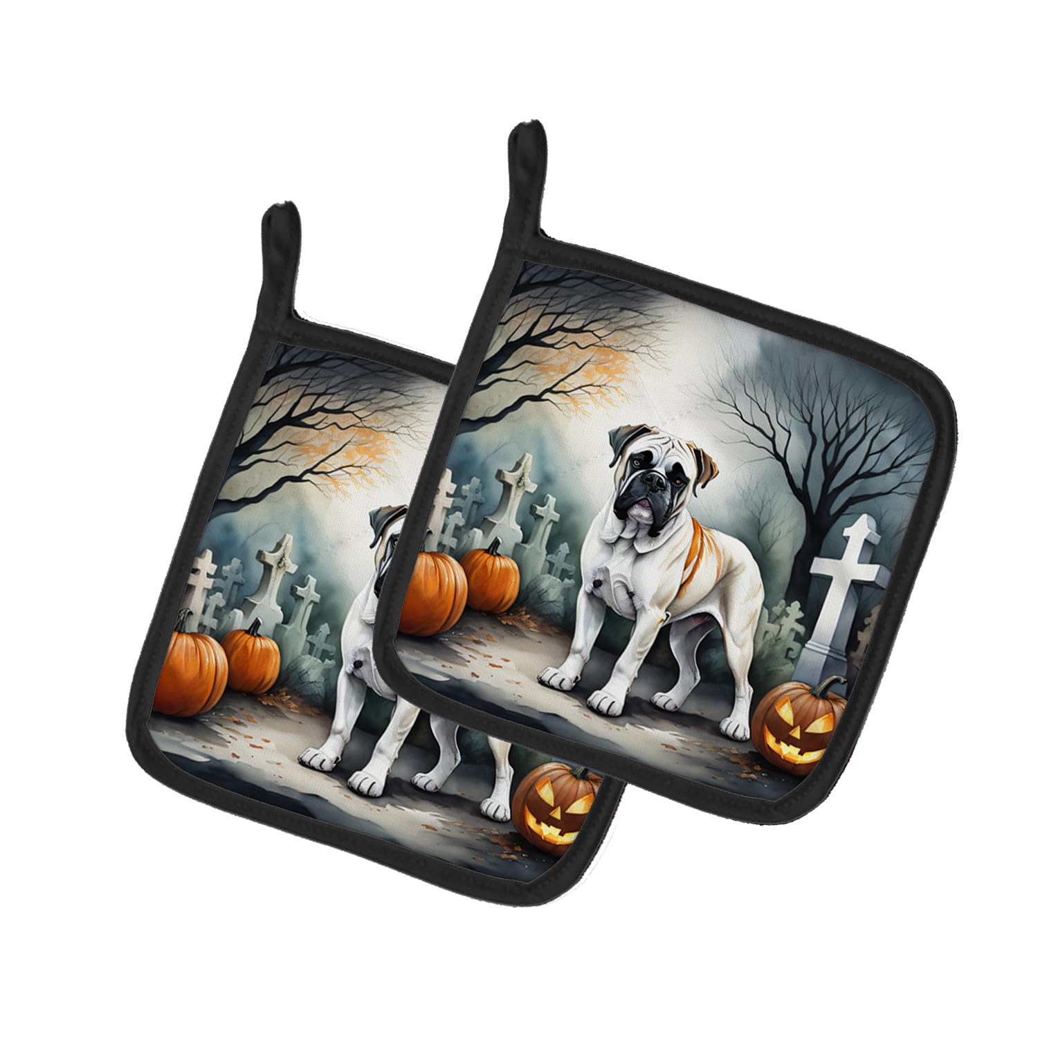 Boxer Spooky Halloween Pair of Pot Holders