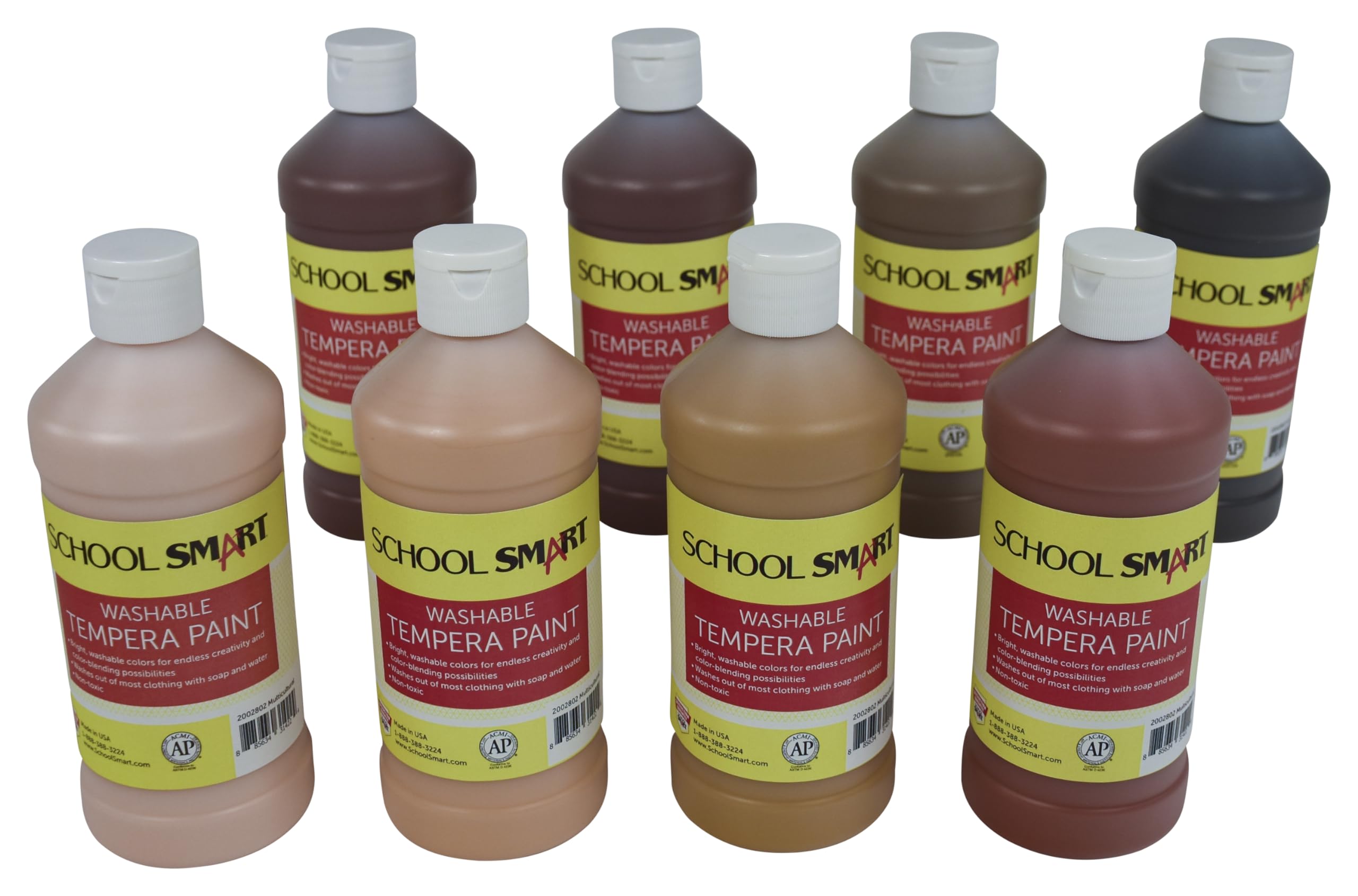 School Smart Washable Tempera Paint Set, Assorted Multiculutral Colors, Pint Set of 8
