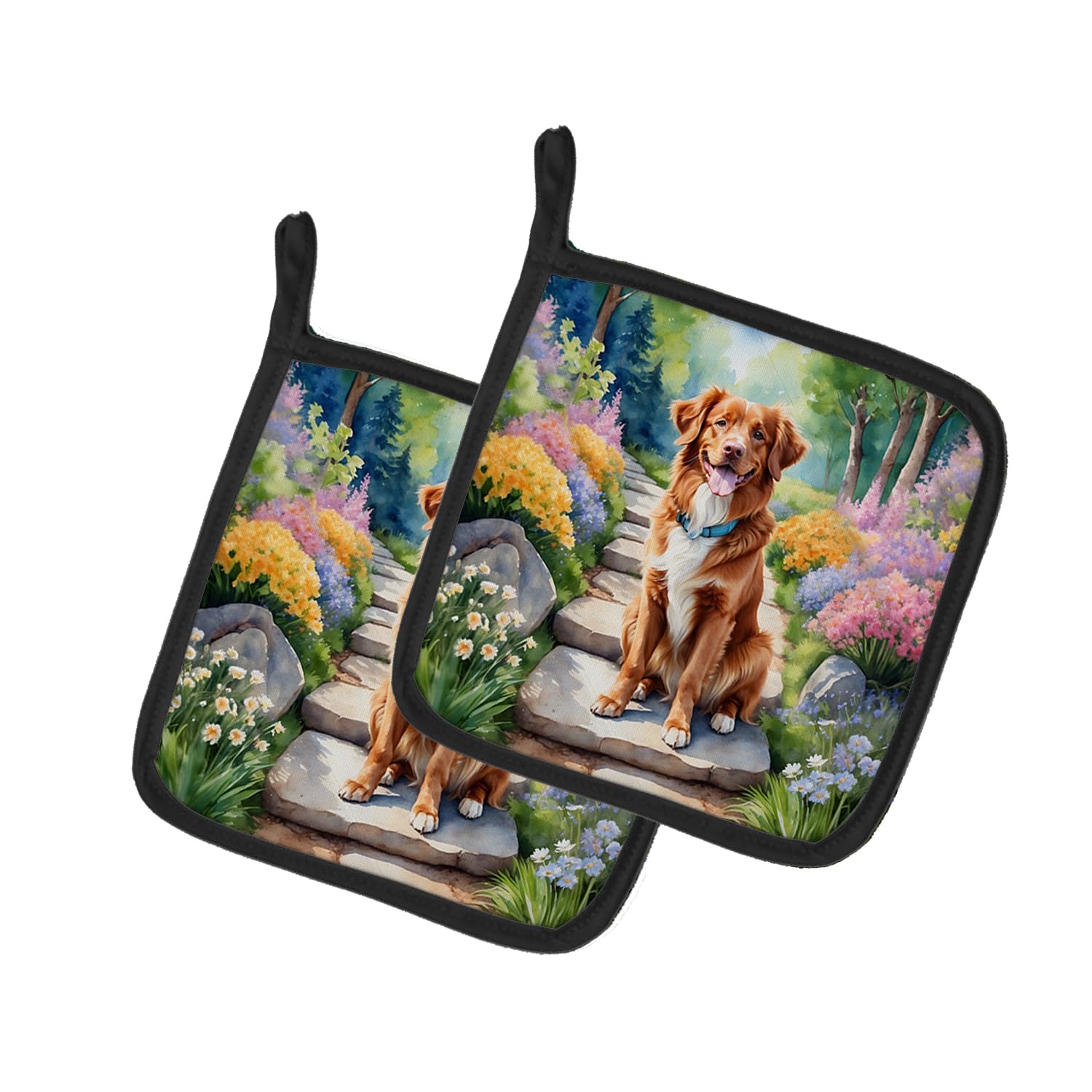 Nova Scotia Duck Tolling Retriever Spring Path Pair of Pot Holders