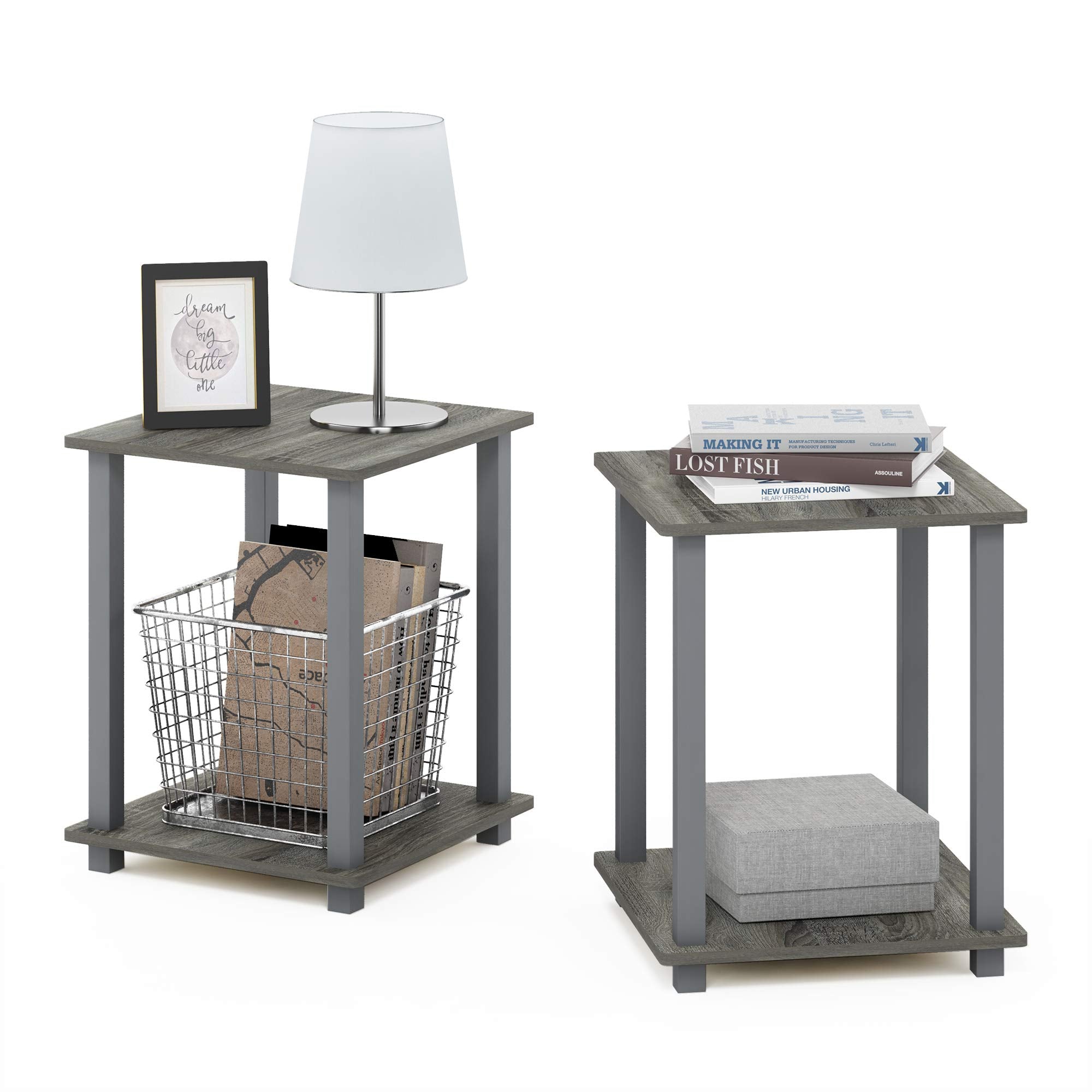Furinno 12127GYW/GY Simplistic End Table, Set of Two, French Oak Grey