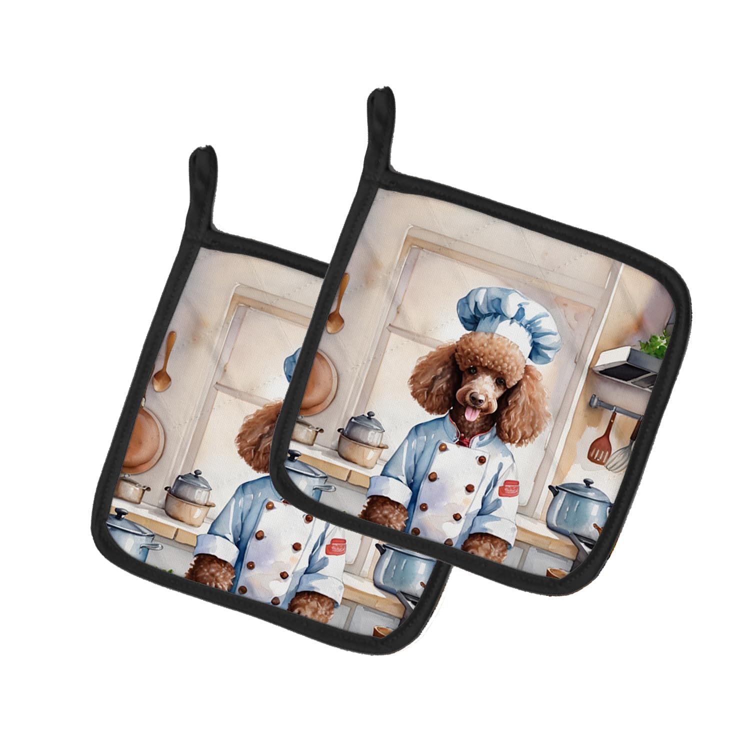 Chocolate Poodle The Chef Pair of Pot Holders