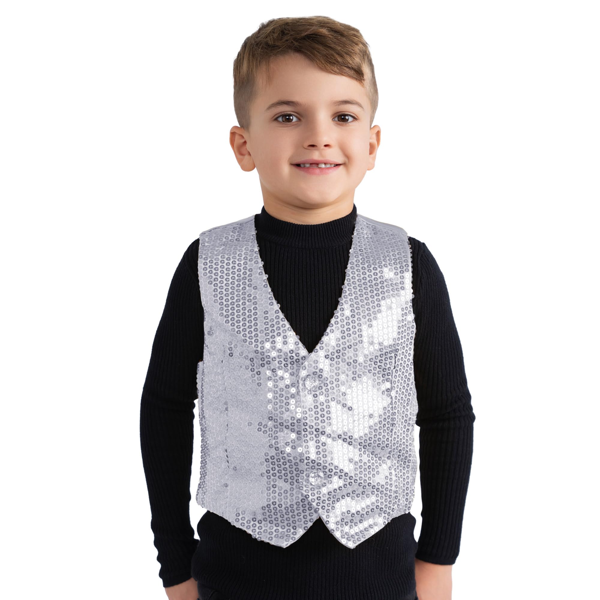 Silver Sequined Vest - Size M (8-10)