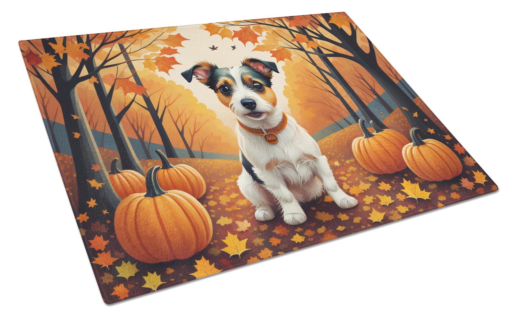 Carolines Treasures DAC1051LCB Jack Russell Terrier Fall Glass Cutting Board Large Decorative Tempered Glass Kitchen Cutting and Serving Board Large Size Chopping Board