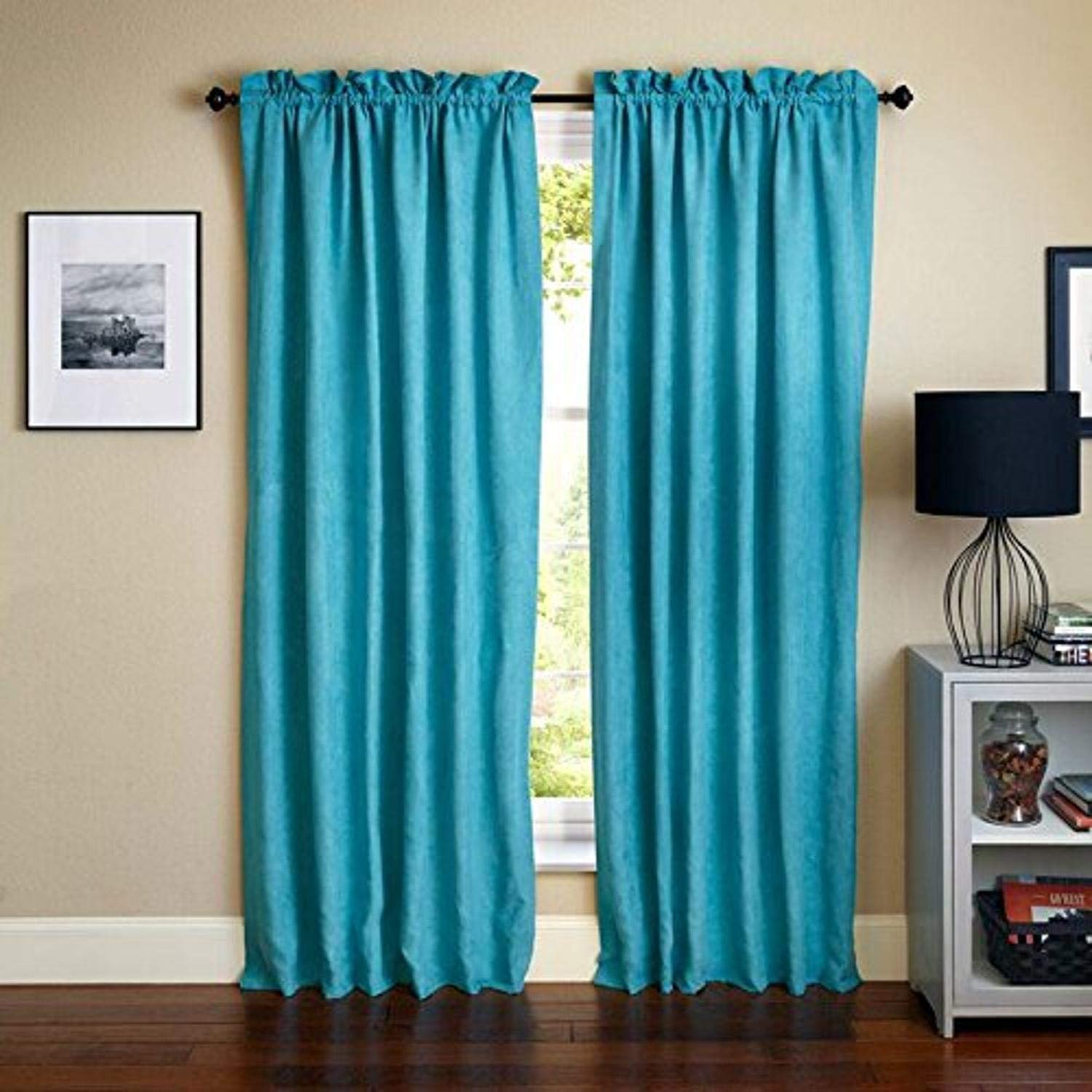 Blazing Needles 84-inch by 52-inch Microsuede Blackout Curtain Panels (Set of 2) - Aqua Blue