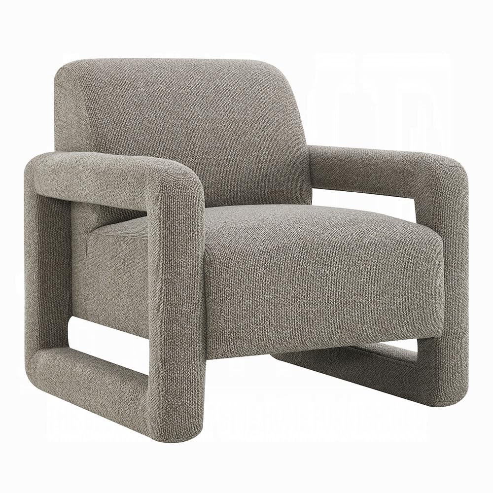 Gely Accent Chair with Open Arm Design, Padded Gray Chenille Cushions
