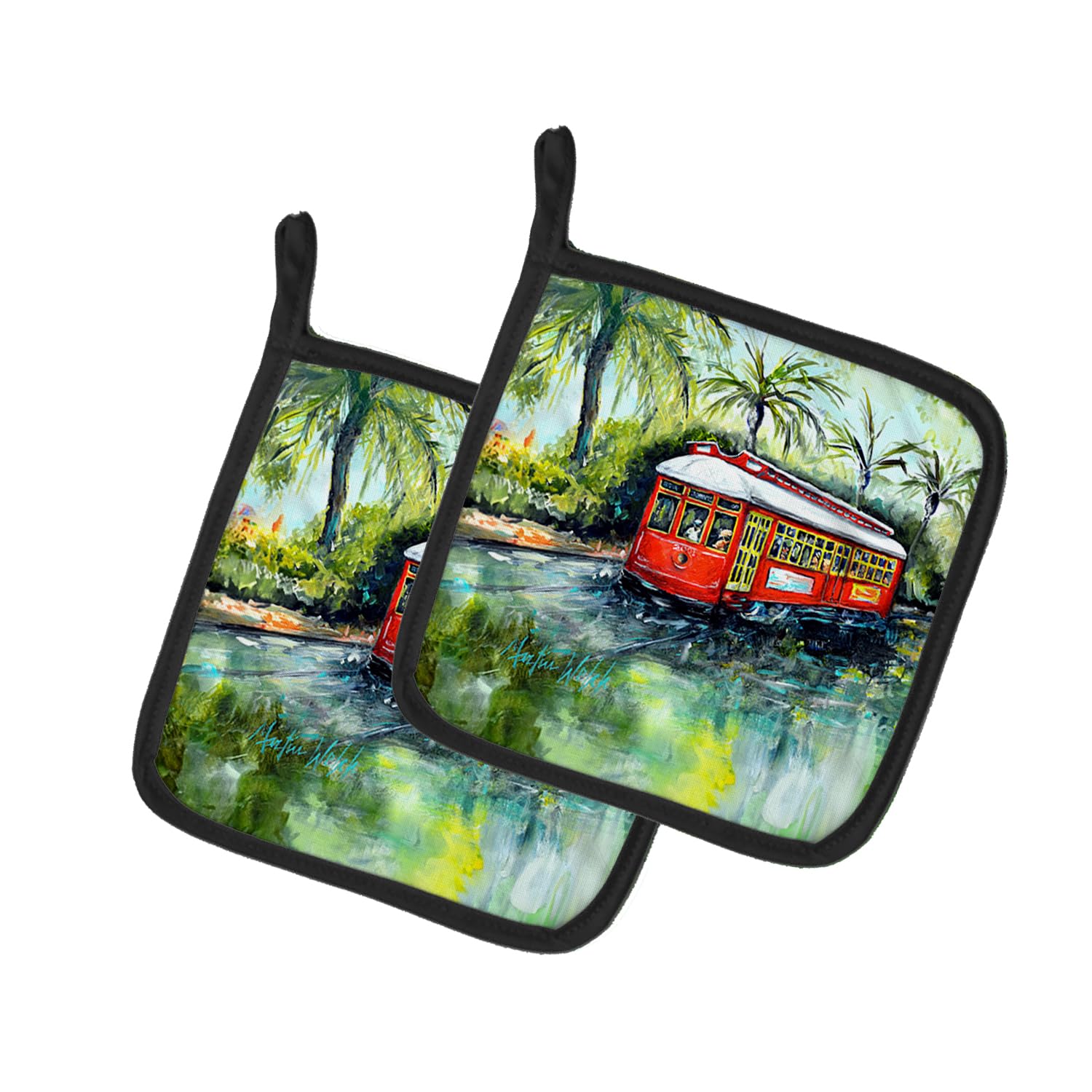 Little Red Street Car Pair of Pot Holders