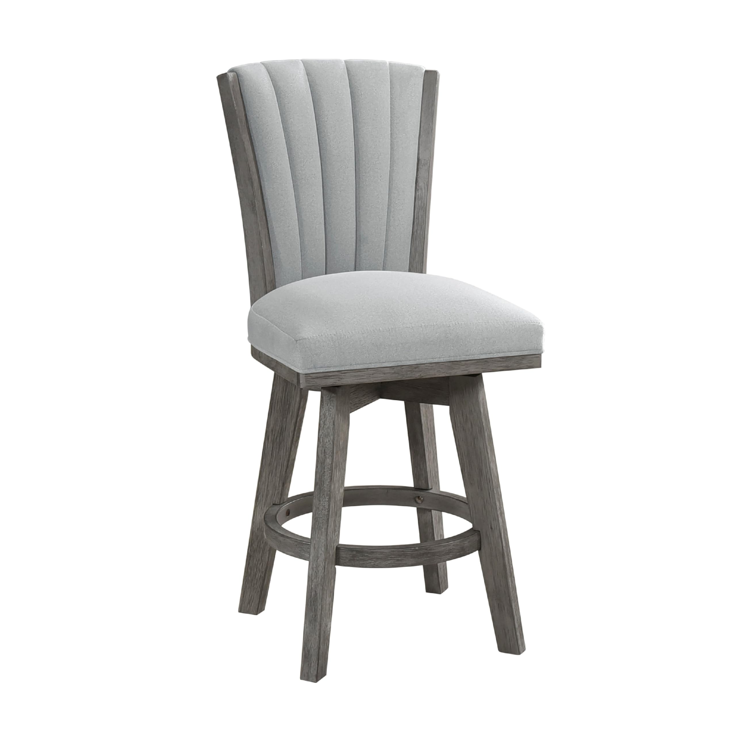Core Set of 2 Swivel Counter Stool Chairs, Gray, Channel Tufted Velvet