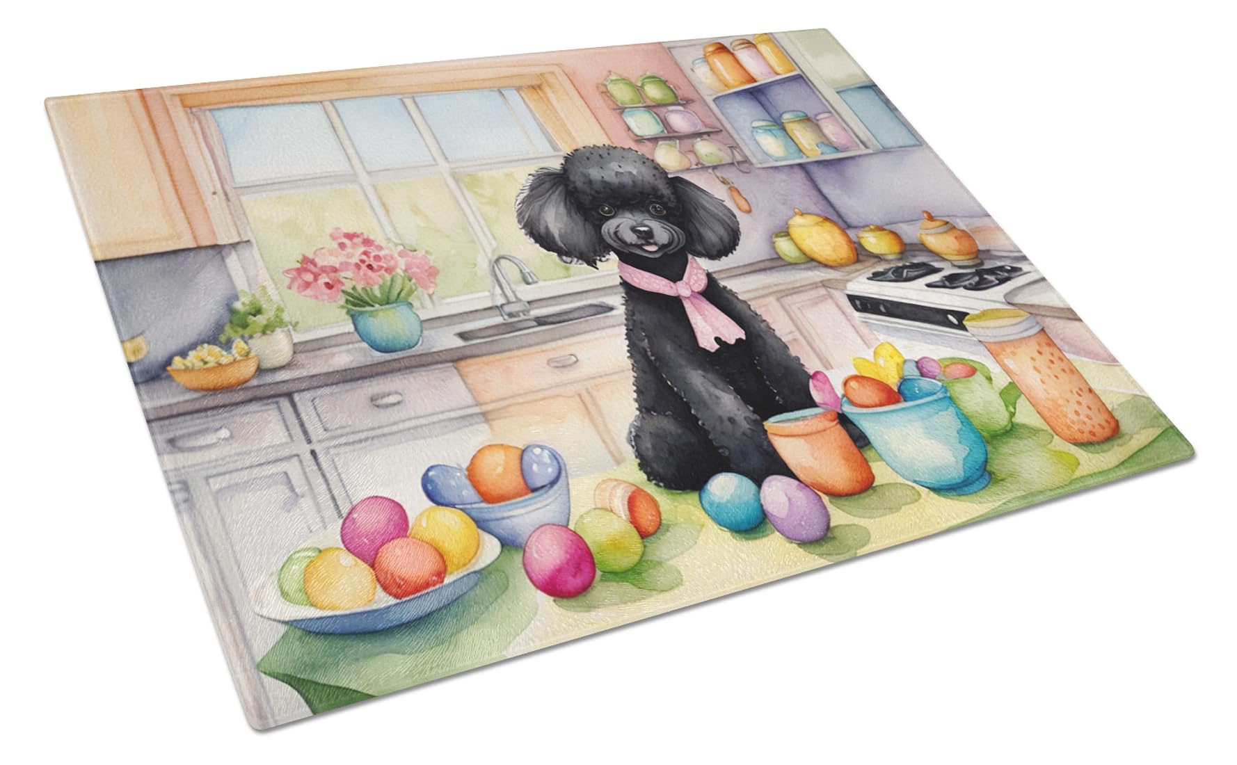 Carolines Treasures DAC6875LCB Decorating Easter Black Poodle Glass Cutting Board Decorative Tempered Glass Kitchen Cutting and Serving Board Large Size Chopping Board