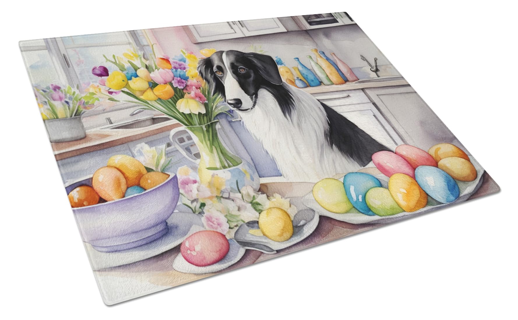 Carolines Treasures DAC6770LCB Decorating Easter Borzoi Glass Cutting Board Decorative Tempered Glass Kitchen Cutting and Serving Board Large Size Chopping Board