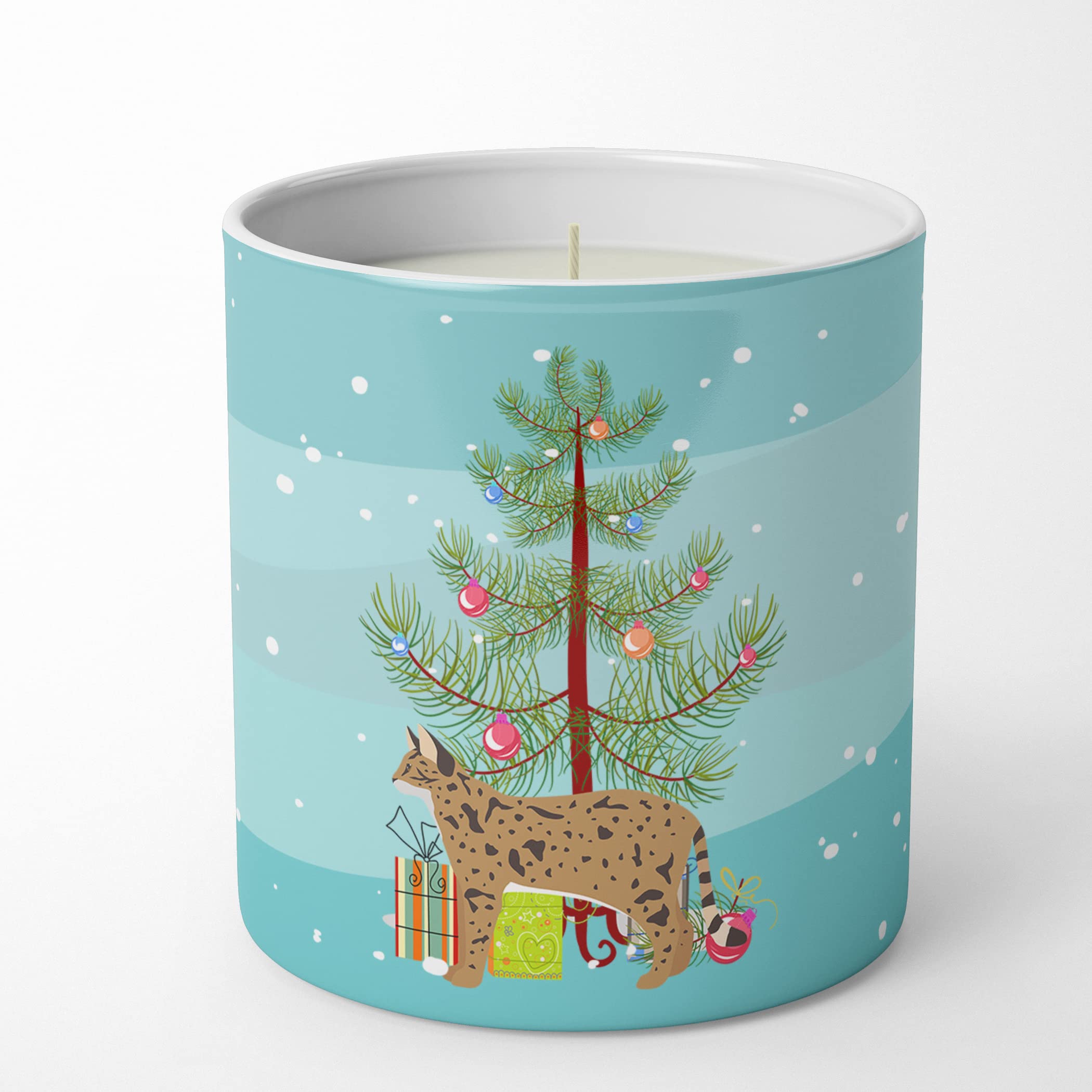 Carolines Treasures CK4702CDL Savannah #2 Cat Merry Christmas 10 oz Decorative Soy Candle Nature Soy Wax Essential Oil Home Decor Ideal for Bedroom Kitchen Bath Office Gift, 10 oz