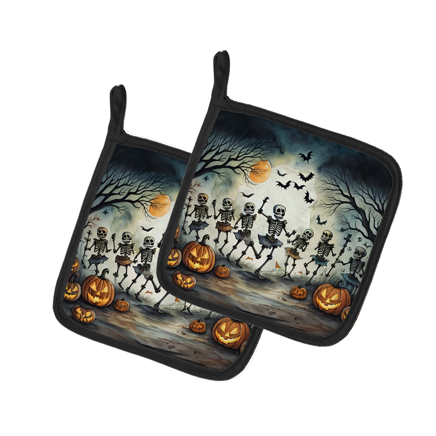 Dancing Skeletons Spooky Halloween Pair of Pot Holders
