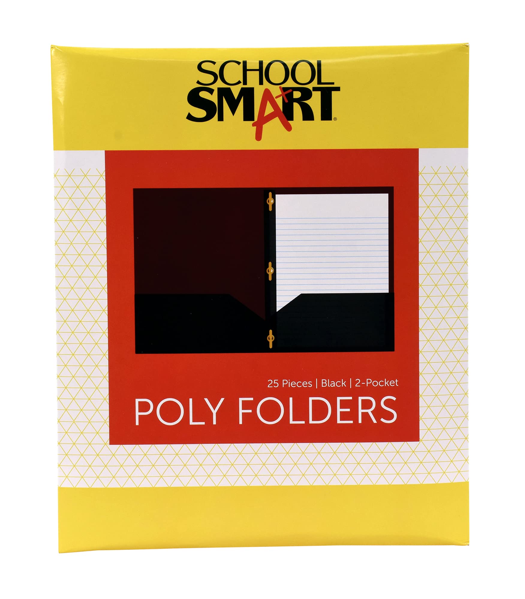 School Smart 2-Pocket Poly Folders with Fasteners, Black, Pack of 25