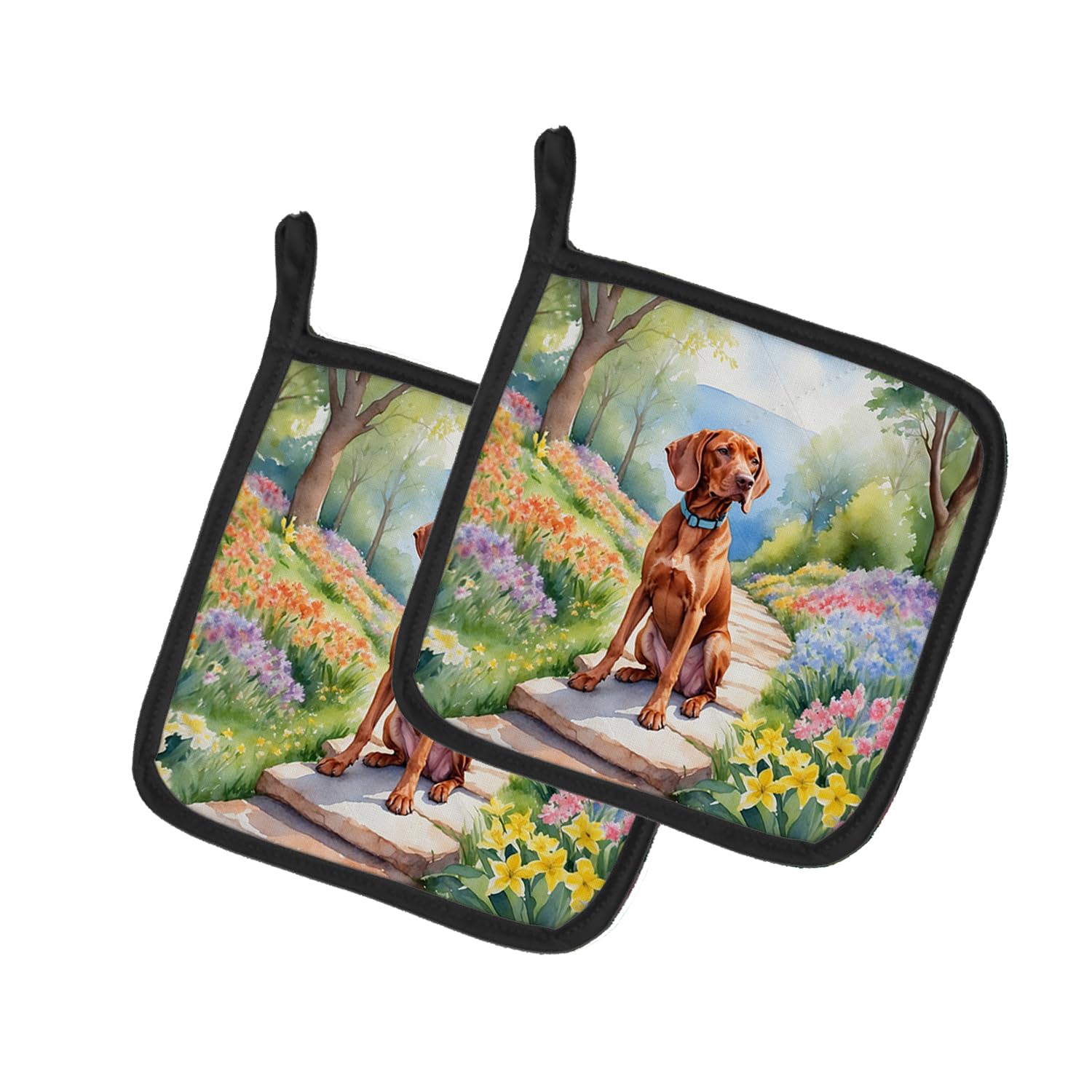 Vizsla Spring Path Pair of Pot Holders
