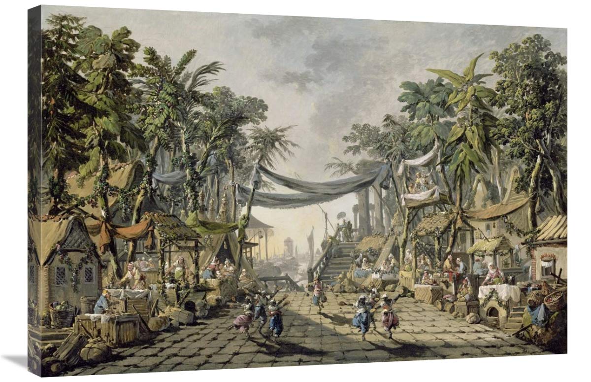 Market Scene in an Imaginary Oriental Port-Canvas Art-36x24”