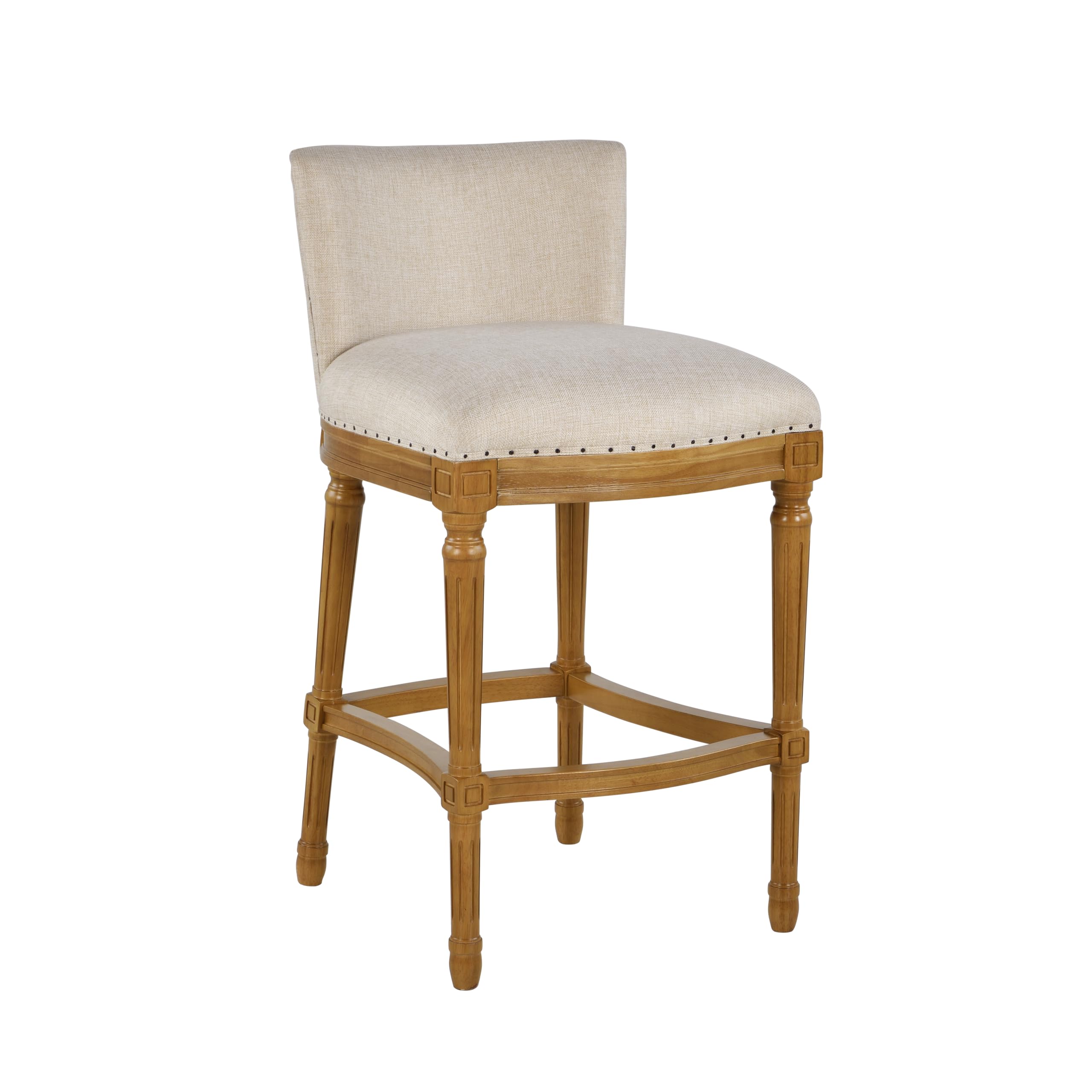Francesca Linen and Oak Wood Bar Stool - Tan/Natural