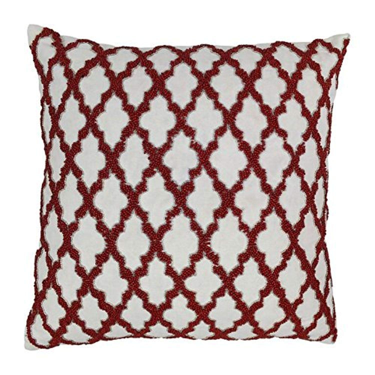 Blazing Needles 20-inch Moroccan Patterned Beaded Cotton Throw Pillows  - Red Beads/Ivory Fabric