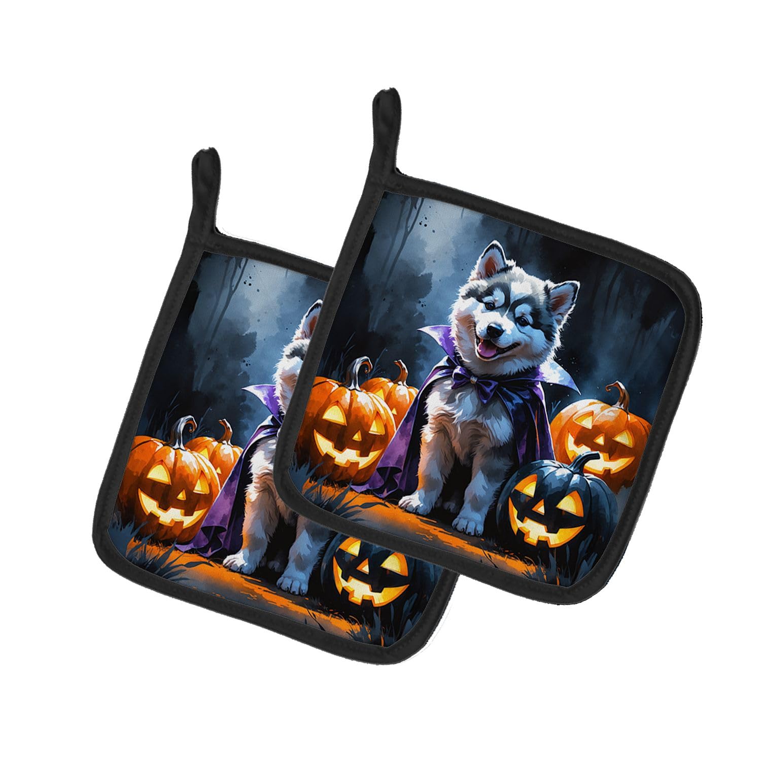 Carolines Treasures Alaskan Malamute Puppy Halloween Pair of Pot Holders Kitchen Heat Resistant Pot Holders Sets Oven Hot Pads for Cooking Baking BBQ, 7 1/2 x 7 1/2