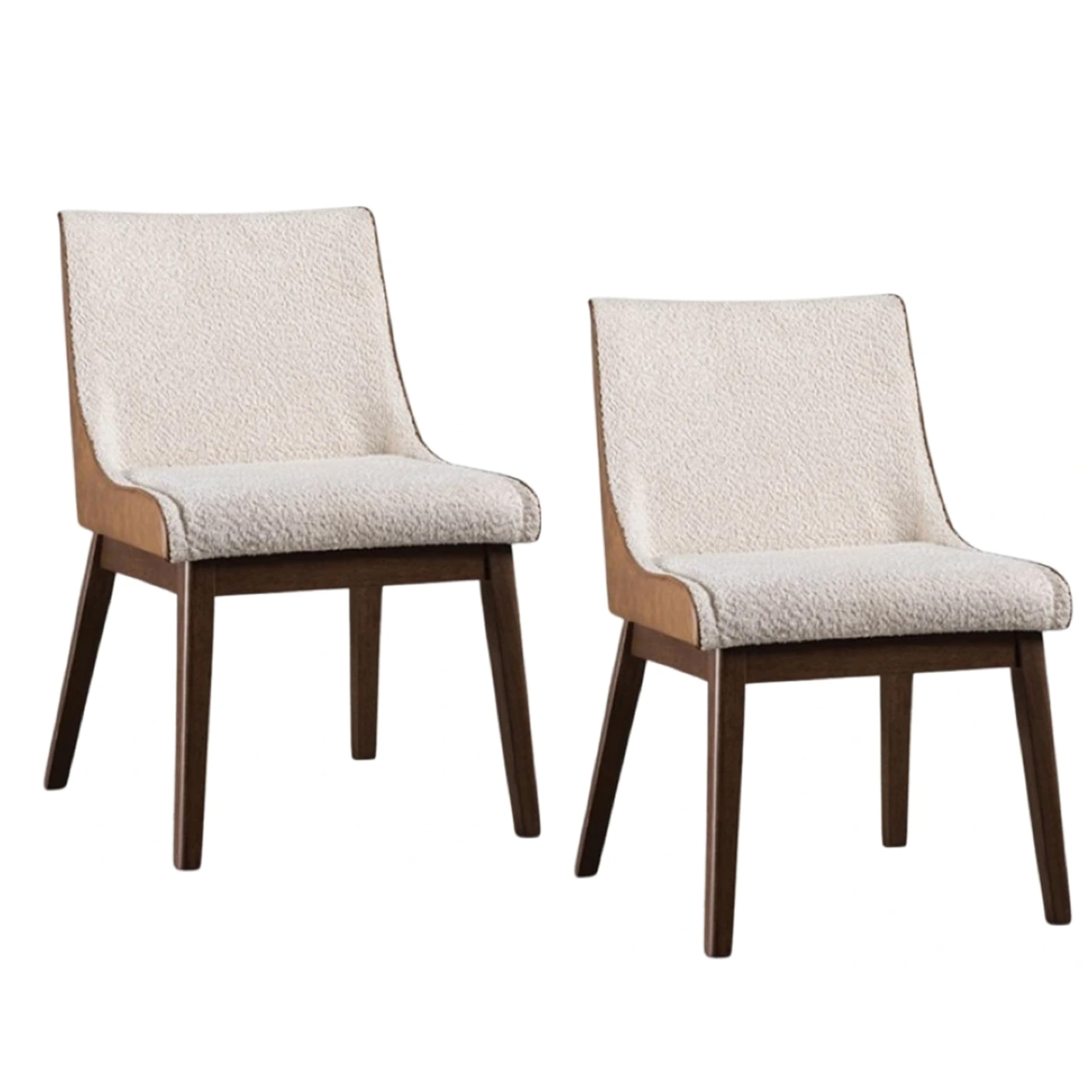 Iken Side Dining Chair Set of 2, Curved Panel Back, Walnut Brown Wood, Beige
