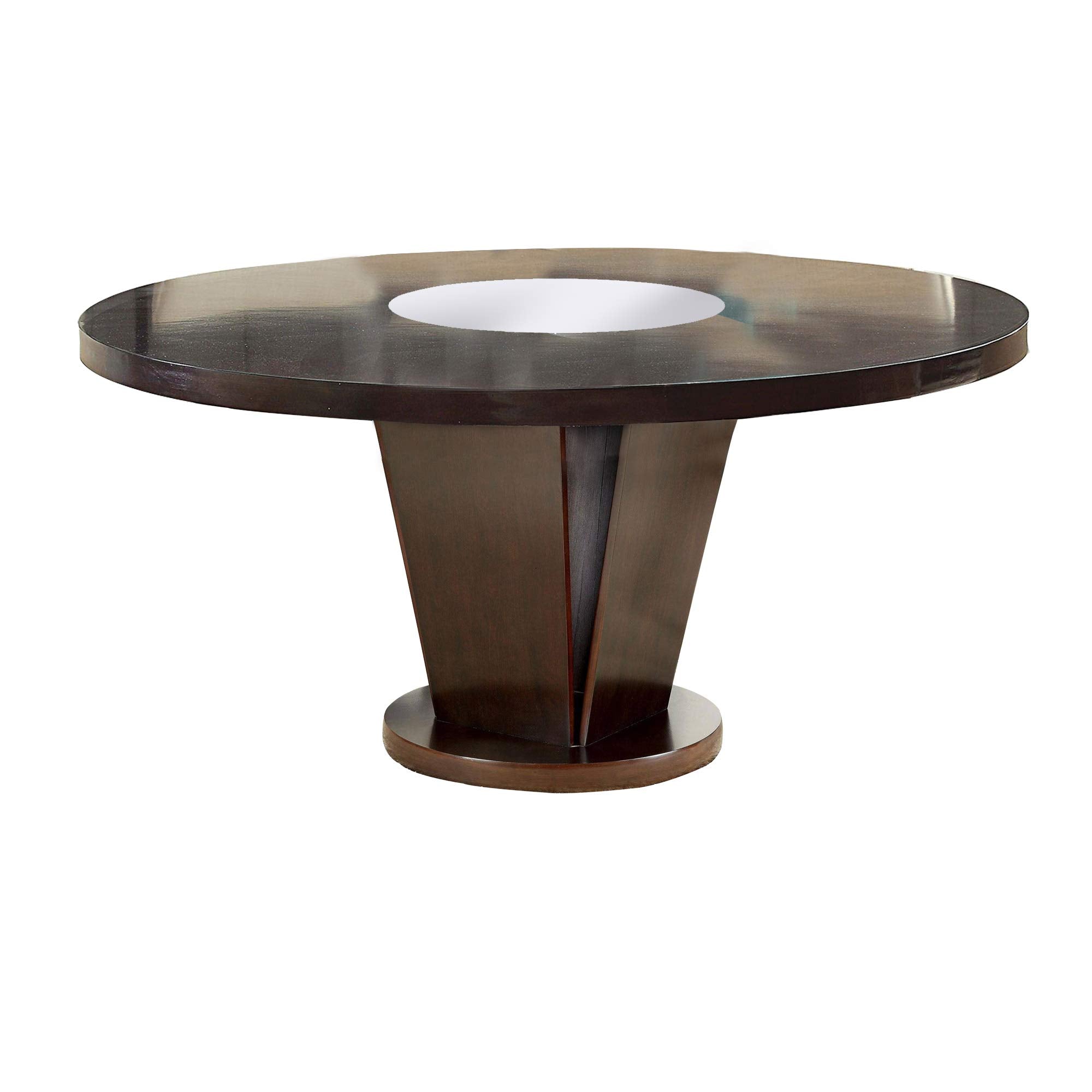 Benjara Contemporary Round Wooden Dining Table With Center Mirror, Brown