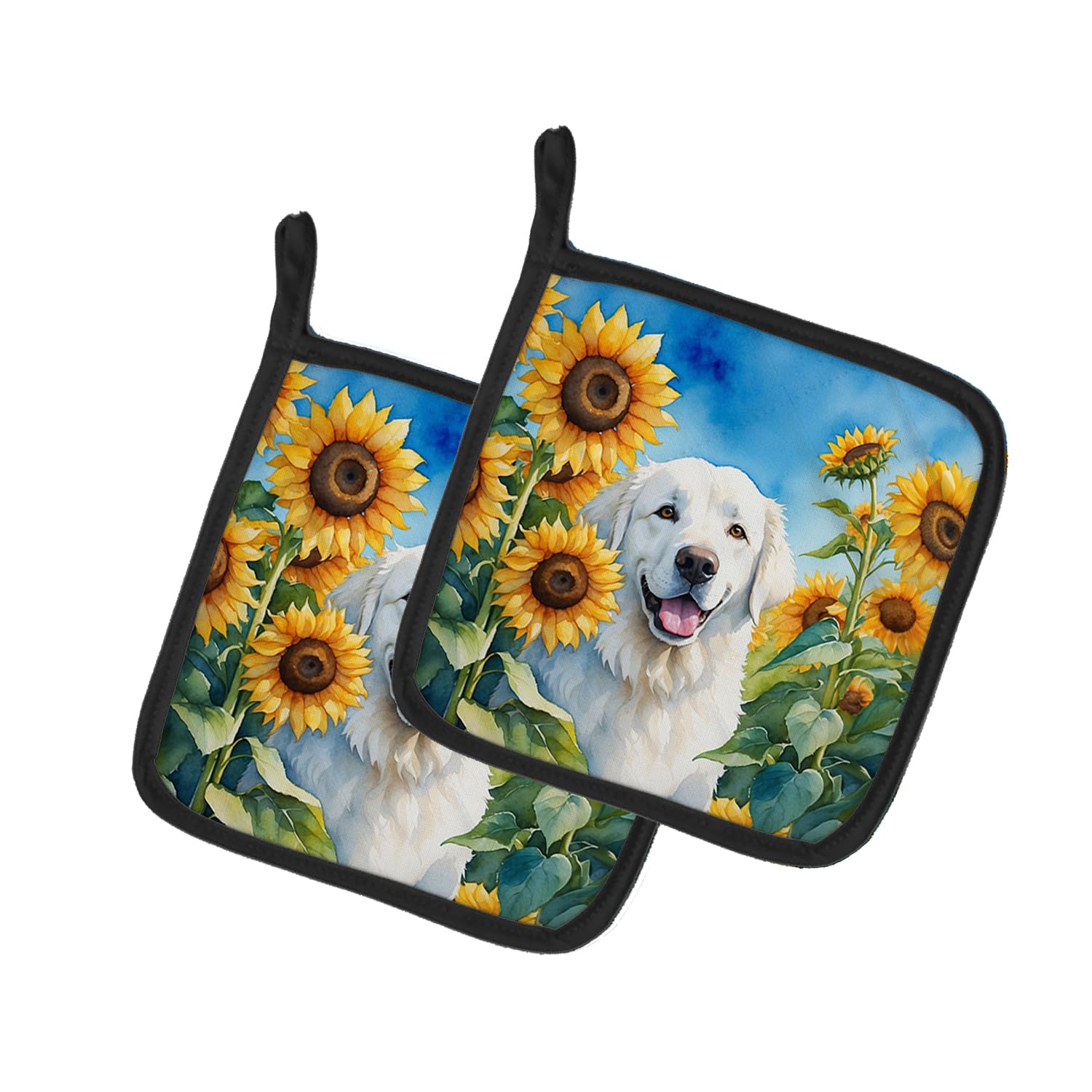 Kuvasz in Sunflowers Pair of Pot Holders