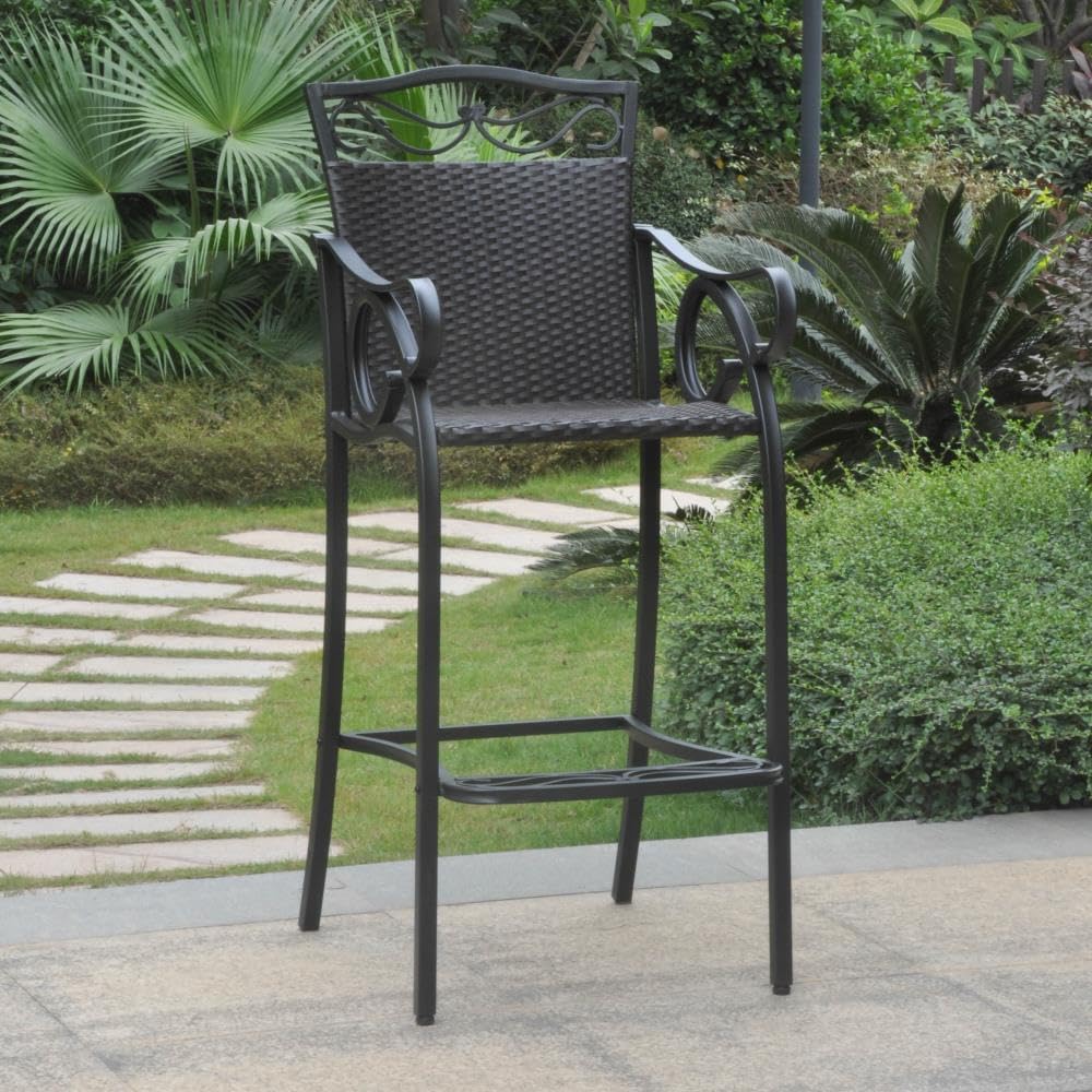 Set of 2 Valencia Resin Wicker/Steel Bar Bistro Chairs -Black