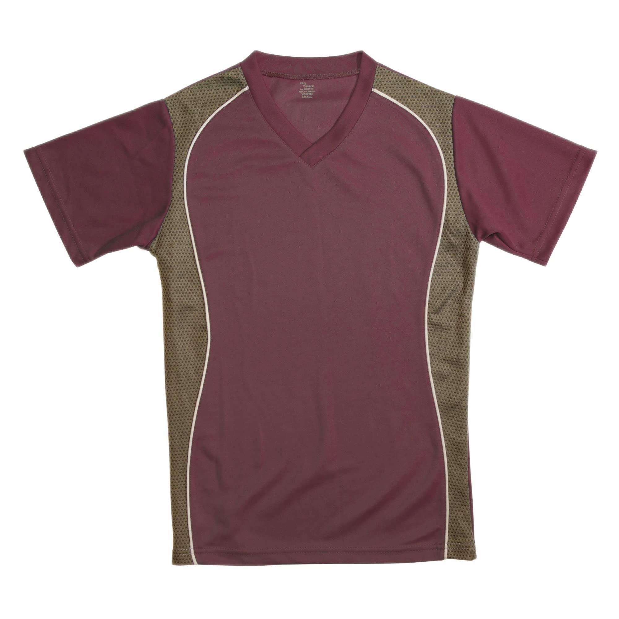 V-NECK JERSEY MAROON W/GRANITE SIDE PANEL-YOUTH-L