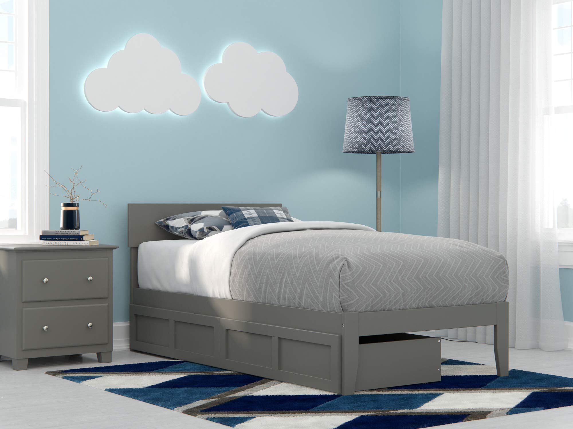 Boston Twin Bed with 2 Drawers in Grey