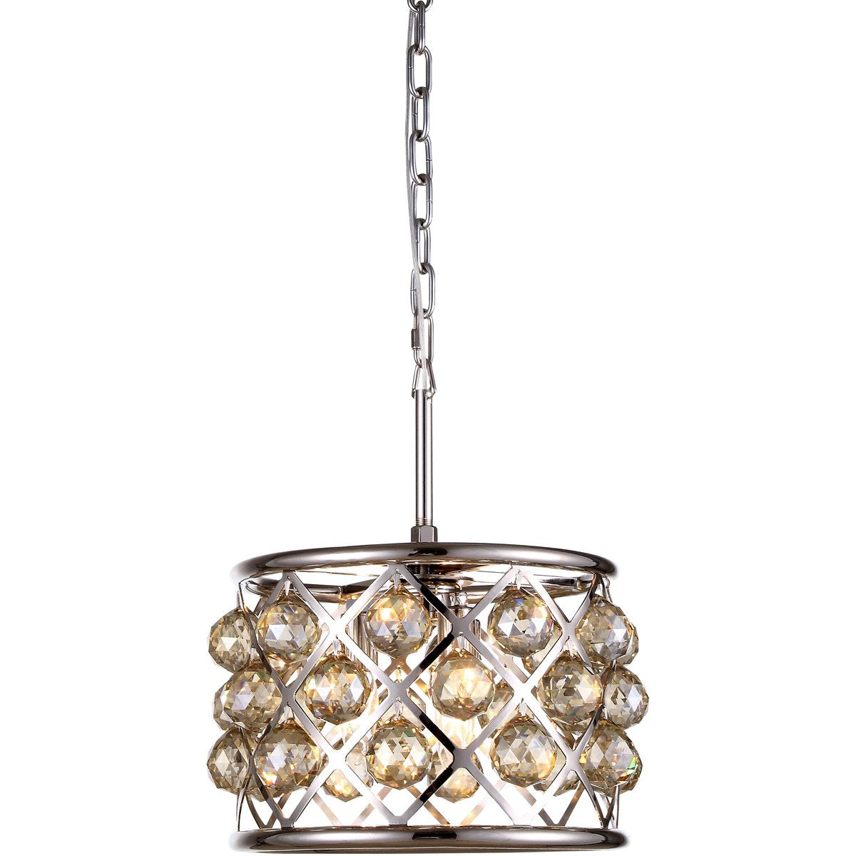 Madison 3 light polished Nickel Pendant Golden Teak (Smoky) Royal Cut Crystal