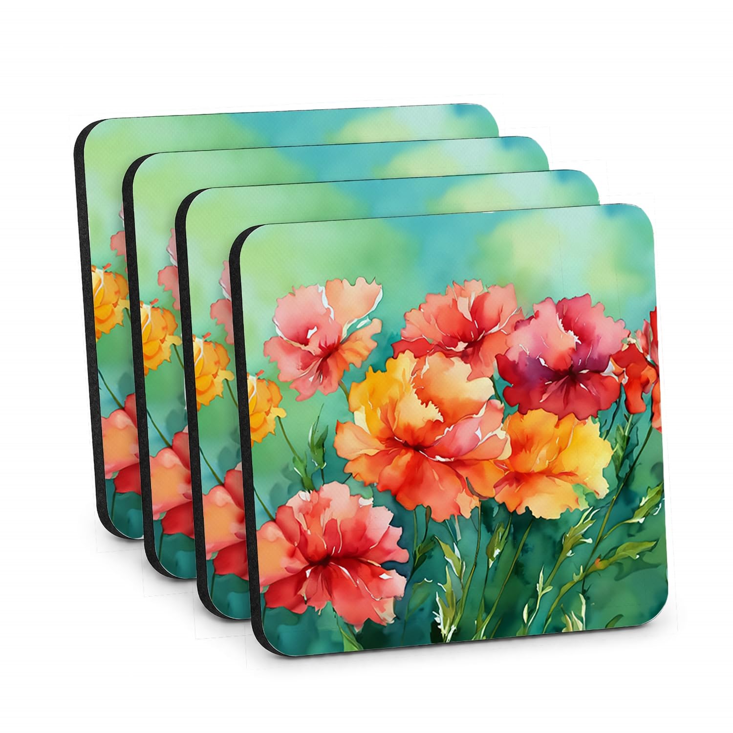 Carolines Treasures Ohio Scarlet Carnations in Watercolor Foam Coasters Set of 4 Cup Coasters for Indoor Outdoor, Tabletop Protection, Anti Slip, Mouse pad Material