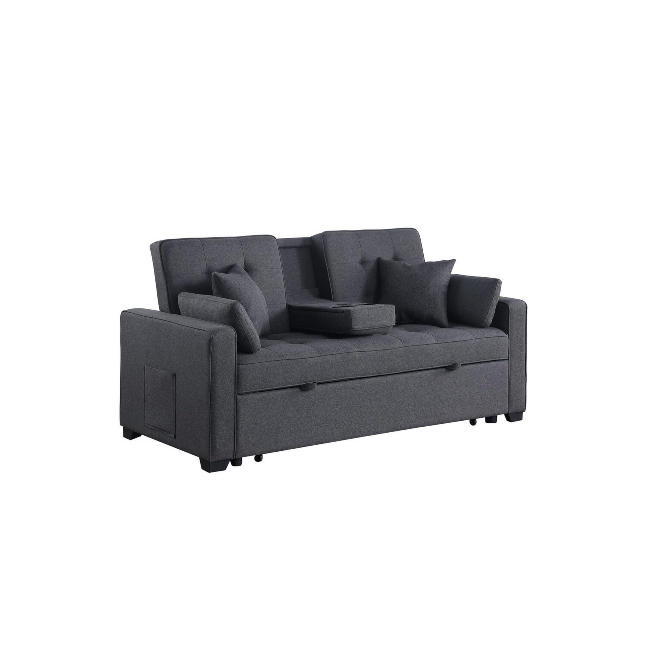 Oli 70 Inch Convertible Sleeper Loveseat, Pull Out Bed, Pillows, Stone Gray